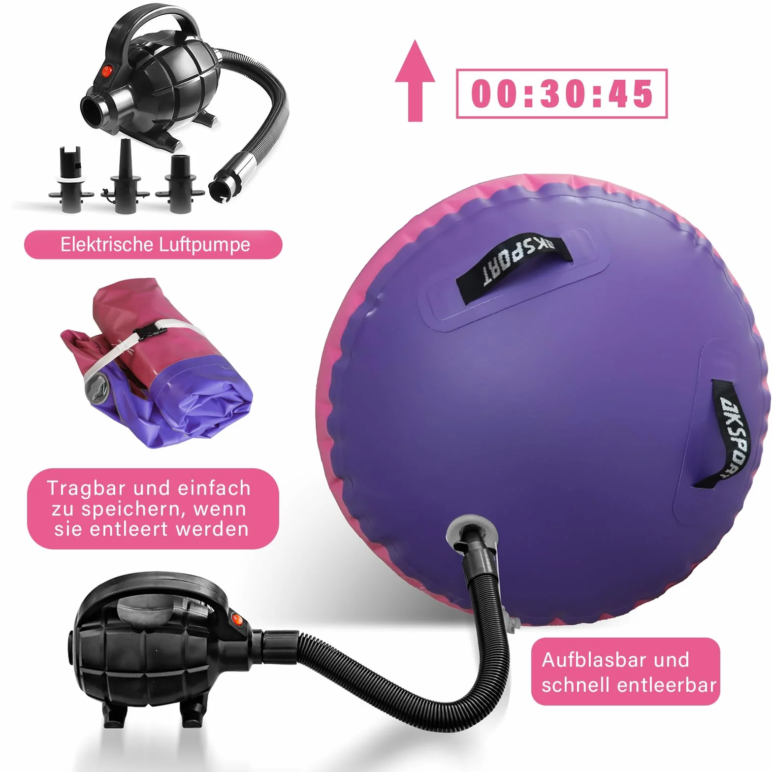 AKSPORT Air Roll Ginnastica Artistica Rullo d'aria da ginnastica con pompa ad aria per uso domestico/yoga/cheerleading/tumbling/back walkover