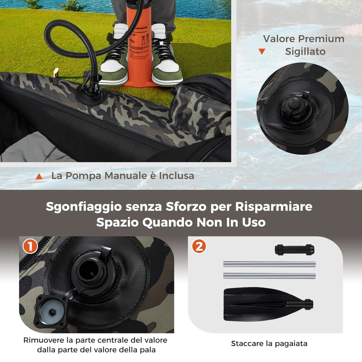 COSTWAY Belly Boat da Pesca Portatile, Gommone Gonfiabile da Pesca con Porta Canne Regolabile, Pompa, Pagaia in Alluminio, Spallacci e Kit di Riparazione, Barca da Mare con 2 Pinne, capacità 160kg