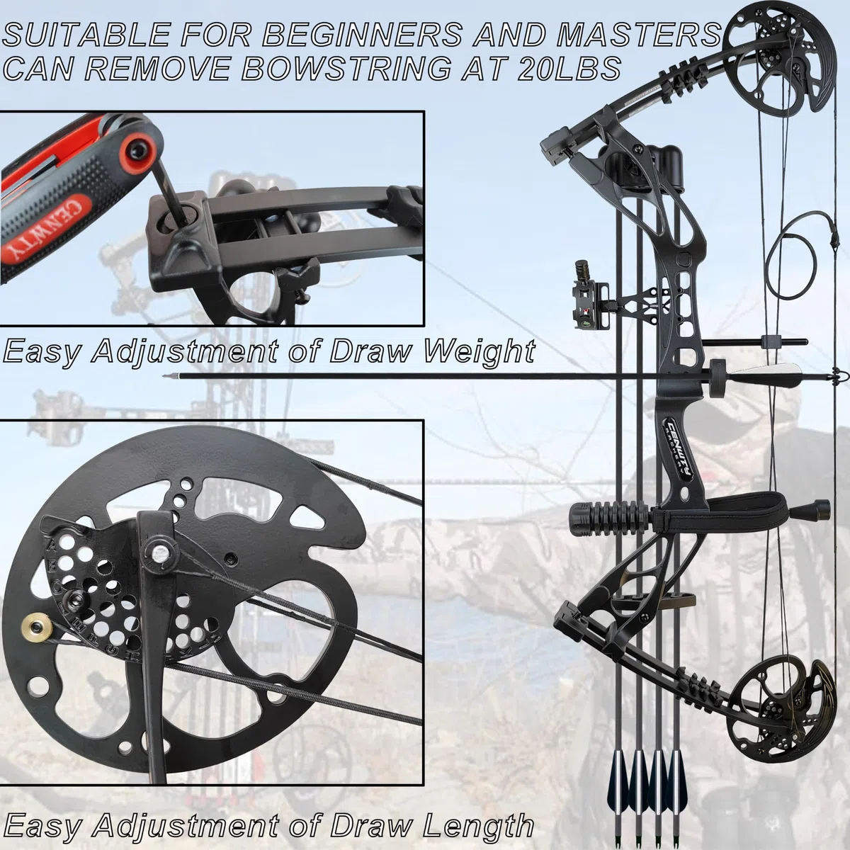 Arco Compound Set 0-70 LBS, Lunghezza di Trazione 16,5"-30", IBO 325 fps, Arco Compound da Caccia con Accessori per Caccia Tiro con l'Arco Pratica e Tiro ad Obiettivo