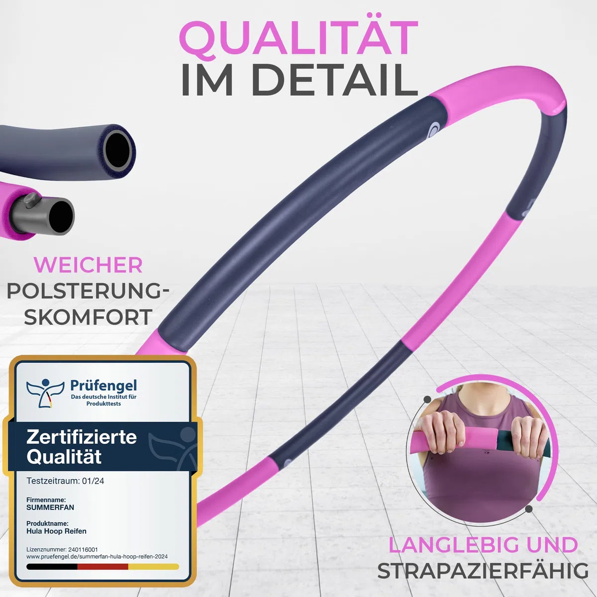 Hula Hoop - Pneumatico per principianti senza onde e gommini [1 kg fino a 1,5 kg, 75 – 100 cm, 6 – 8 segmenti] – Hullahub Fitness Sport per adulti