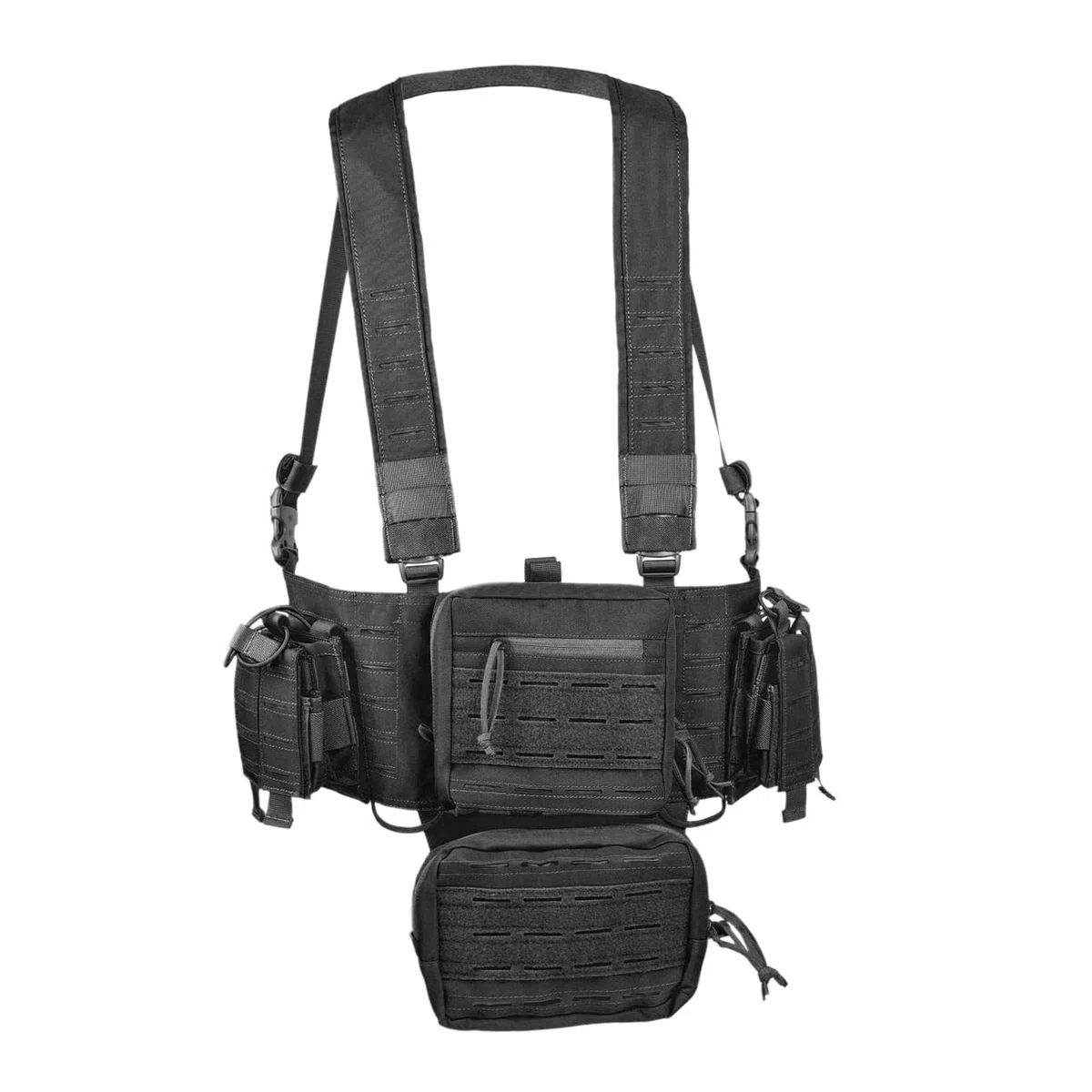 Openland Rapax Chest Rig Gilet Tattico MOLLE Lasercut in Nylon 1000D, Porta Caricatori M4/AK e Pistola, Tasche Utility YKK, Regolabile