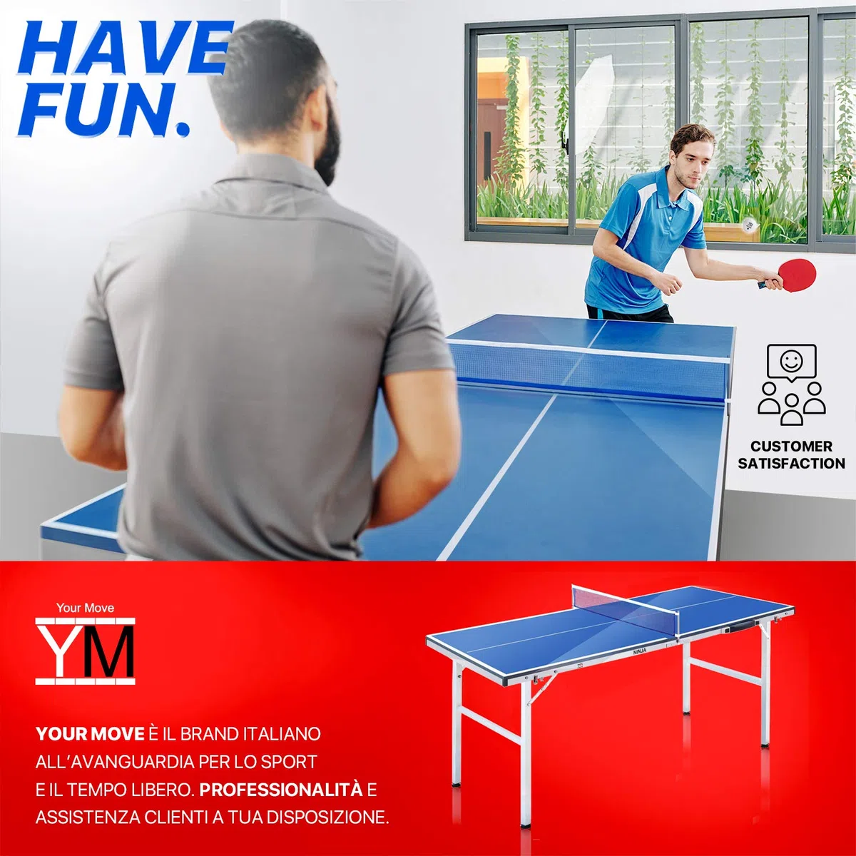 YM Tavolo Ping Pong Pieghevole Mini Ninja Richiudibile in Valigetta, Portatile e Compatto, Telaio in Acciaio con Tubolari da 25mm. Incluse Racchette e Palline. Dimensioni Aperto: cm 150 x 67 x 69