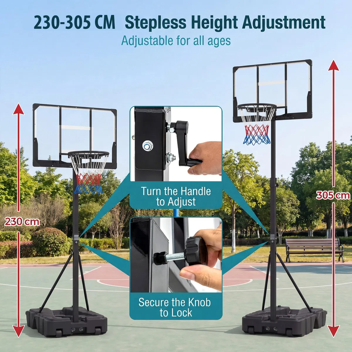 LIFEZEAL canestro basket esterno Altezza Regolabile 230-305 cm, canestro da basket Portatile con Ruote, Base Riempibile, Tabellone in PC, per Esterno, Interno, per Adulti Professionale