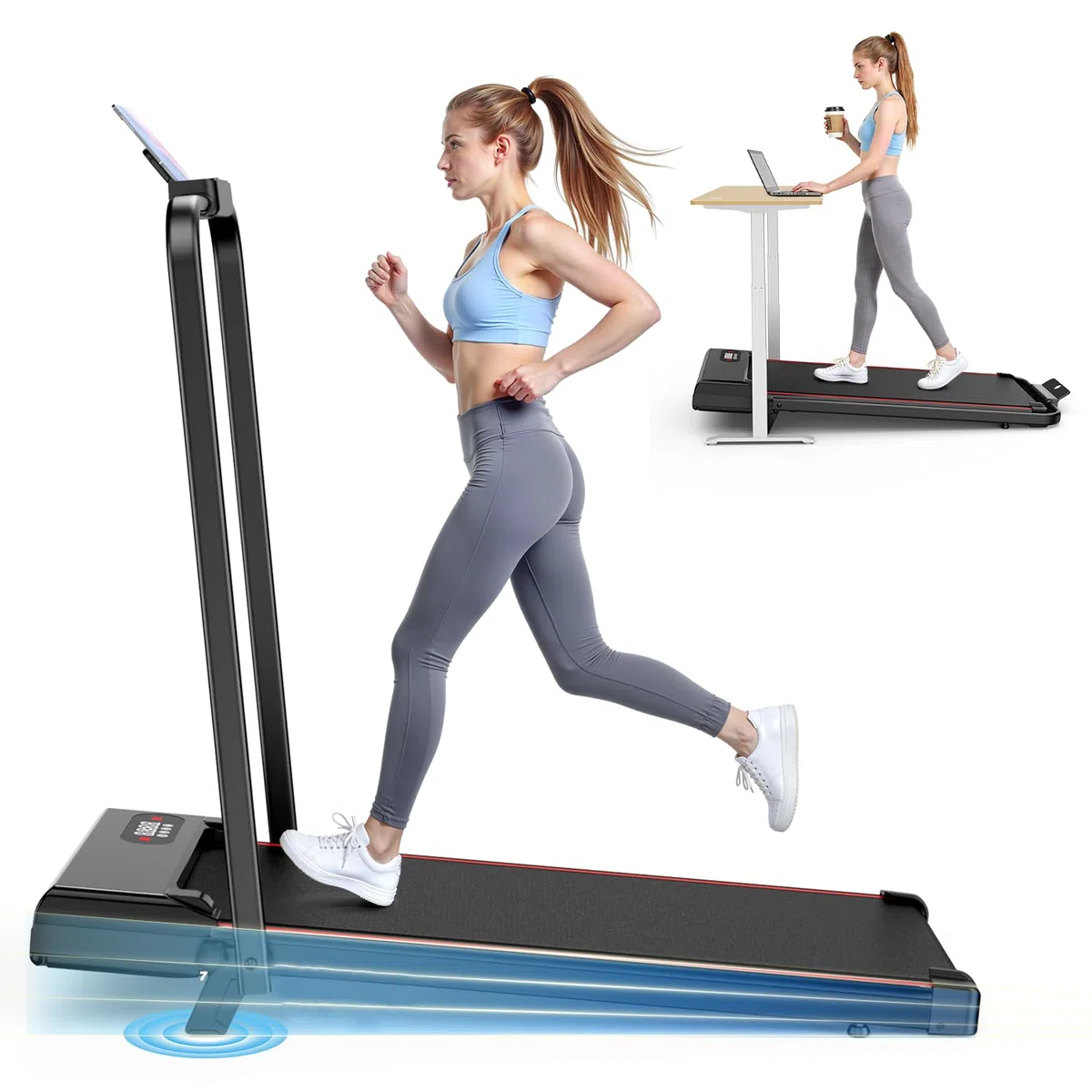Dskeuzeew Tapis Roulant Con Inclinazione 7%, 3 IN 1 Tapis Roulant Pieghevole, Walking Pad