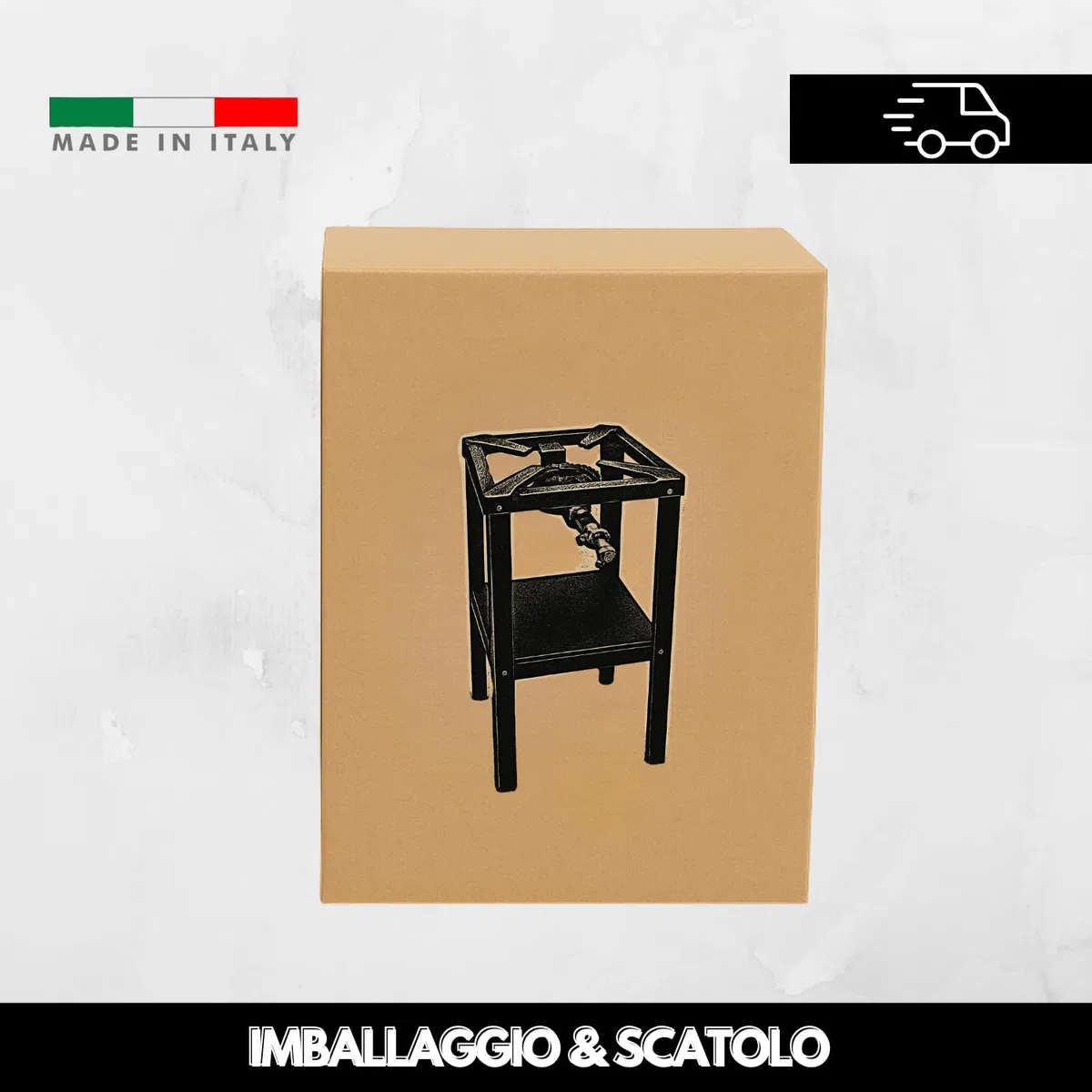 MOHOME Fornellone a Gas Esterno Premium Quality Made in Italy Ferro Resistente Portatile 40 x 40 x 80 cm Bruciatore Ghisa Regolatore 4 Piedi Supporto Pentole Campeggio Pic Nic Outdoor