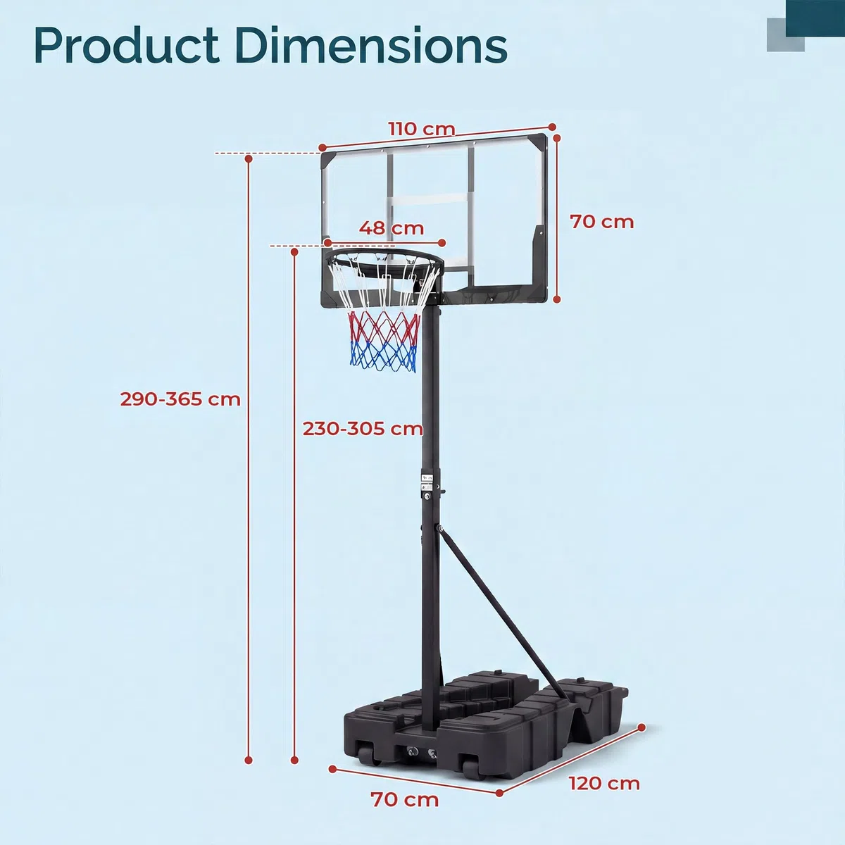 LIFEZEAL canestro basket esterno Altezza Regolabile 230-305 cm, canestro da basket Portatile con Ruote, Base Riempibile, Tabellone in PC, per Esterno, Interno, per Adulti Professionale
