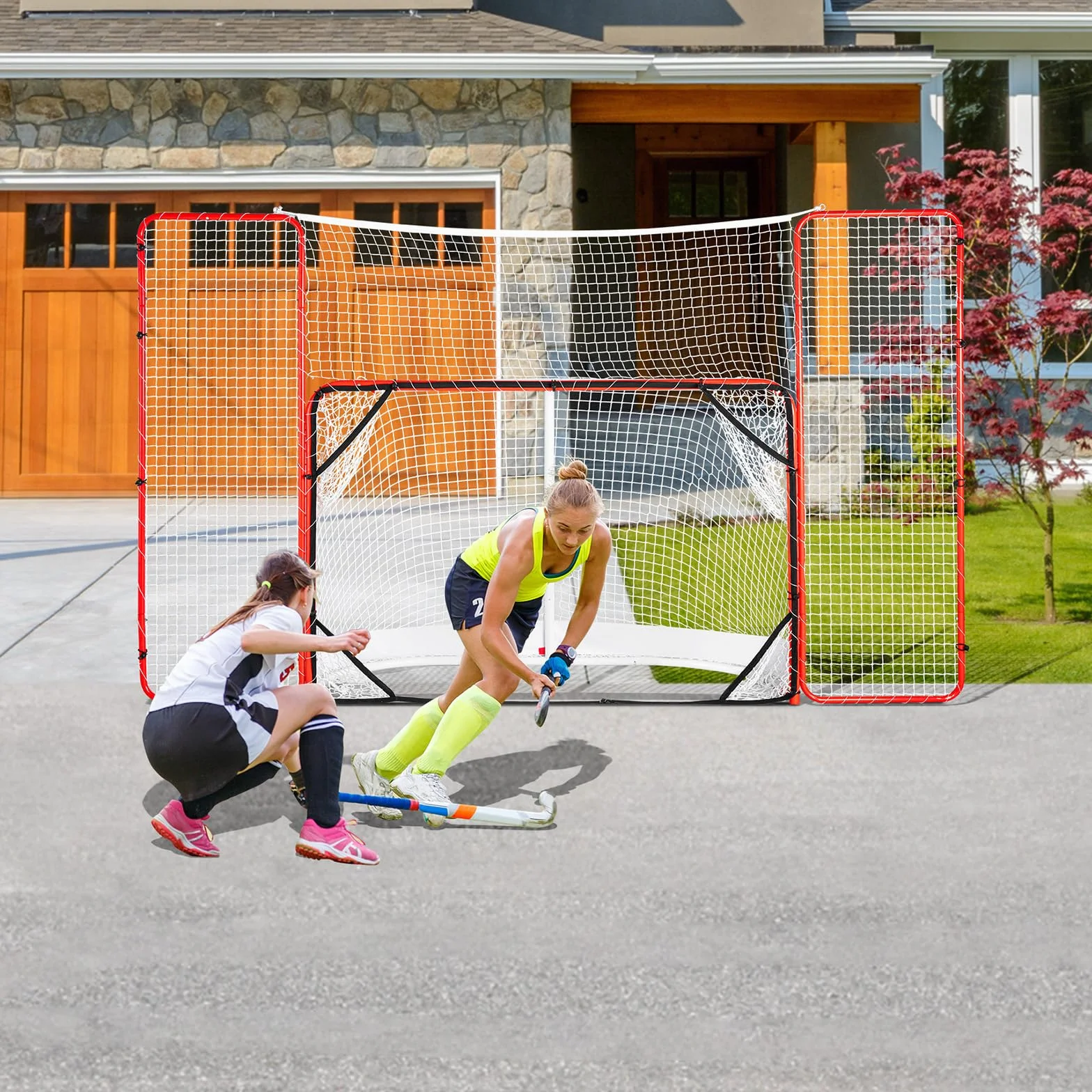 VEVOR Porta da Hockey con Parapetto e Bersagli, Rete da Hockey in Acciaio, Set di Porte da Allenamento per Hockey da 1830 mm Porta da Hockey Portatile per Interni ed Esterni con Rete, Bianco e Rosso