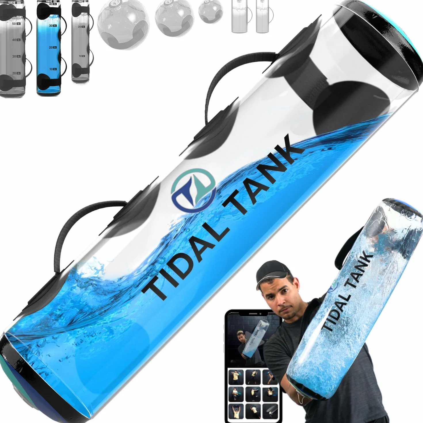 Tidal Tank – Aqua Bag Invece del Sacco di Sabbia. Borsa per l'allenamento con Pesi in Acqua, Allenamento fondamentale per Il Core e l'equilibrio, da 3 kg a 30 kg