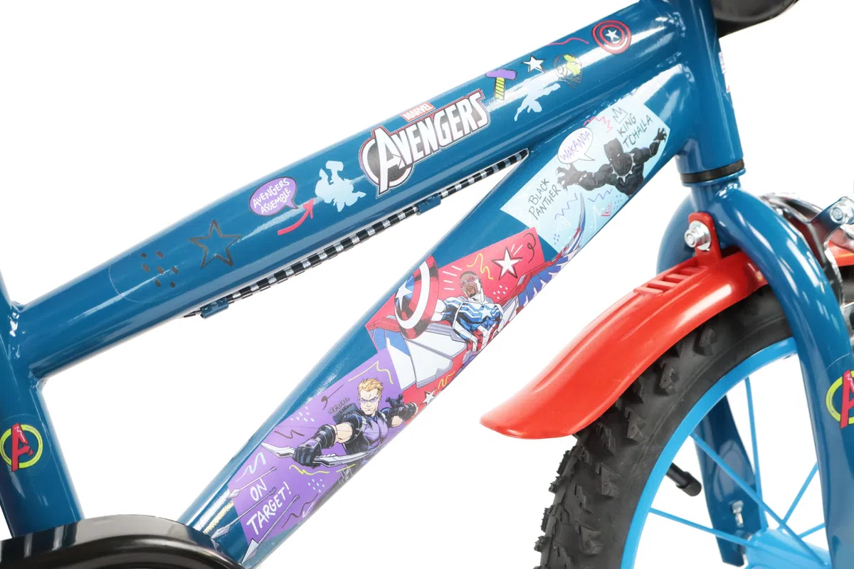 Denver Bike Bicicletta Bambino 14 Pollici Licensed Avengers, 3-5 Anni, Rotelle Removibili, Freni Caliper Anteriore/Posteriore, Telaio Acciaio, Ruote Gonfiabili, Borraccia e Scudo
