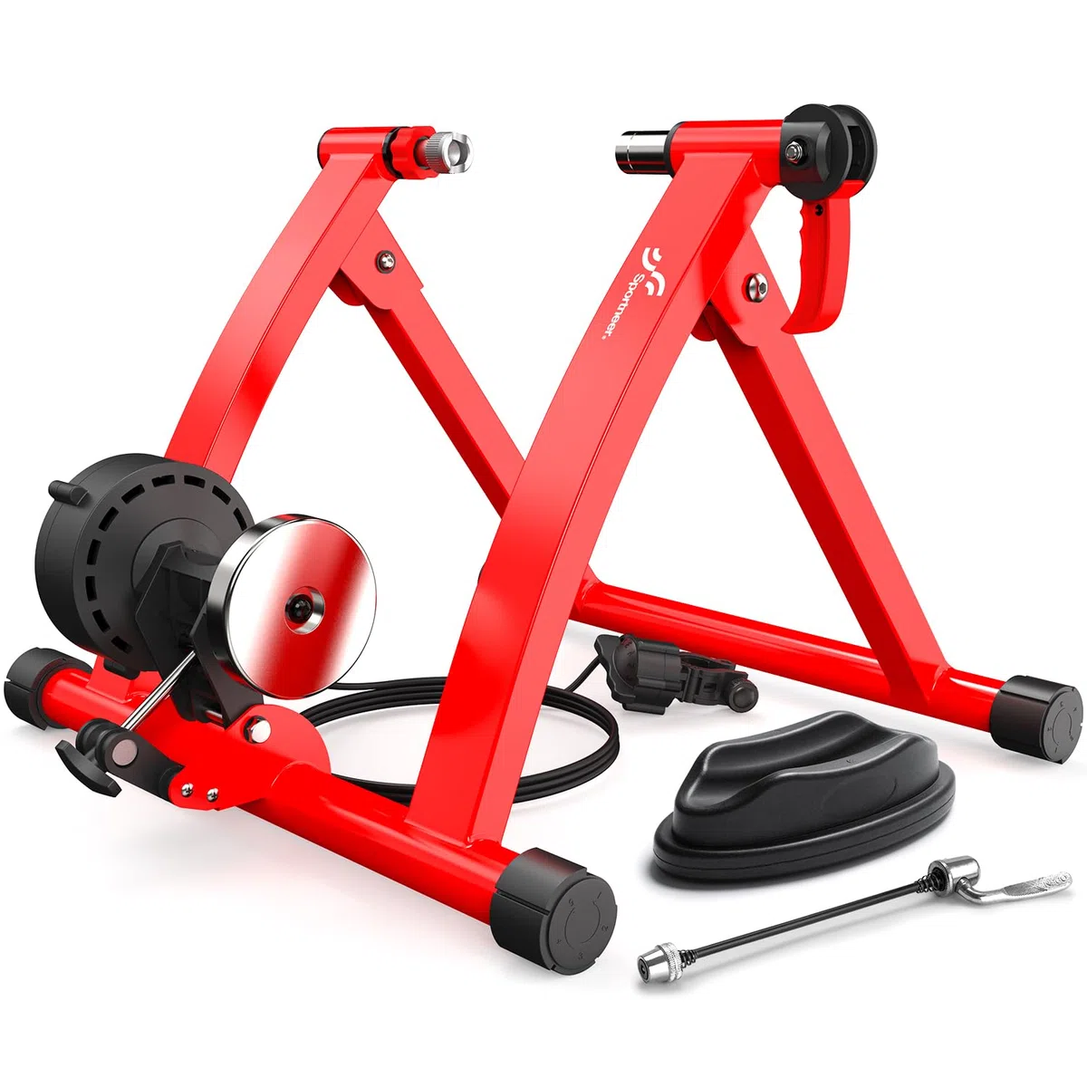 Sportneer Rullo per Allenamento, Supporto per Bici Supporto Magnetico in Acciaio per Bicicletta con Ruota di riduzione del Rumore per Esercizio al Chiuso (Rooso)