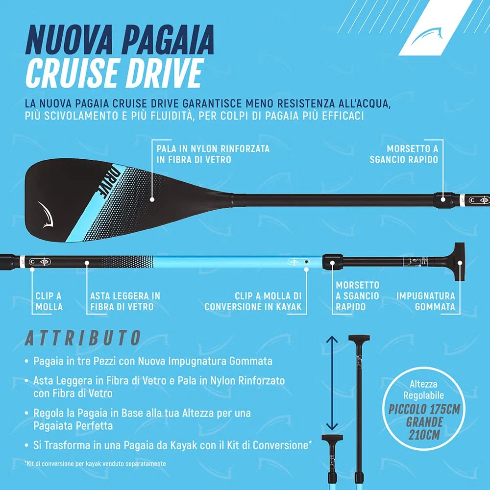 Pagaia Bluefin per Paddleboard | Pagaia per Cruise SUP | Pala in nylon rinforzata con fibra di vetro | Design leggero | Doppio camlock a sgancio rapido | Pagaiate efficienti e fluide