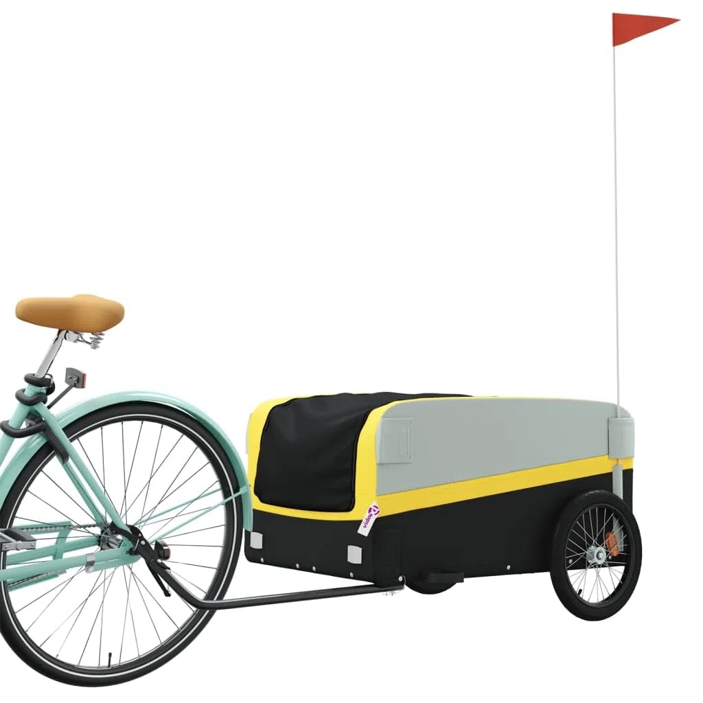 Rimorchio da Bici Nero e Giallo 45 kg in Ferro,Rimorchio Carrello per Bici,Carrellino Rimorchio,Carrello per Bici-94050