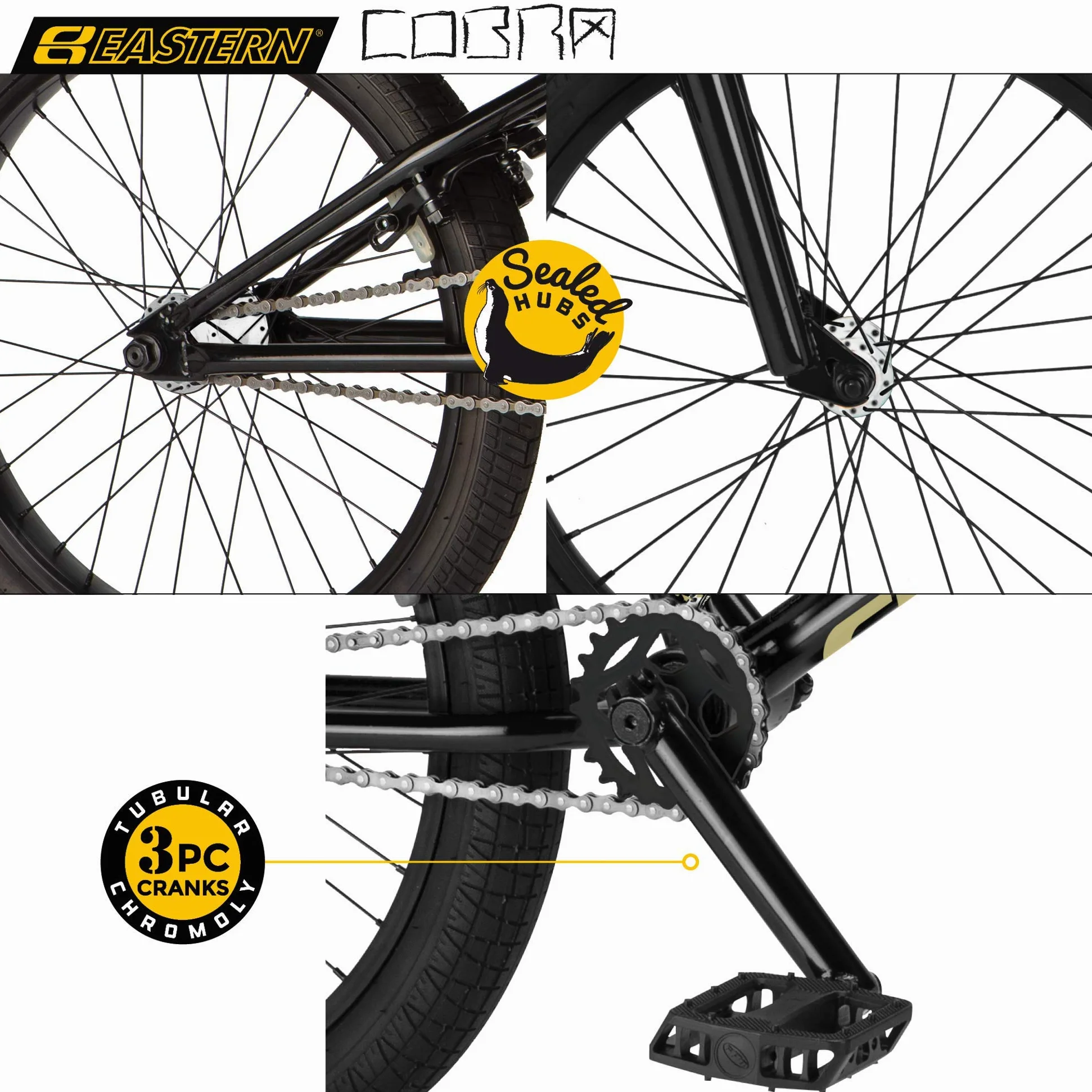 Eastern Bikes Cobra 20-Inch BMX Bike - Leggera bici da freestyle per principianti e adolescenti, dai 13 anni in su, pedivelle Cromo a 3 pezzi, colori diversi per la strada, la città e il parco.