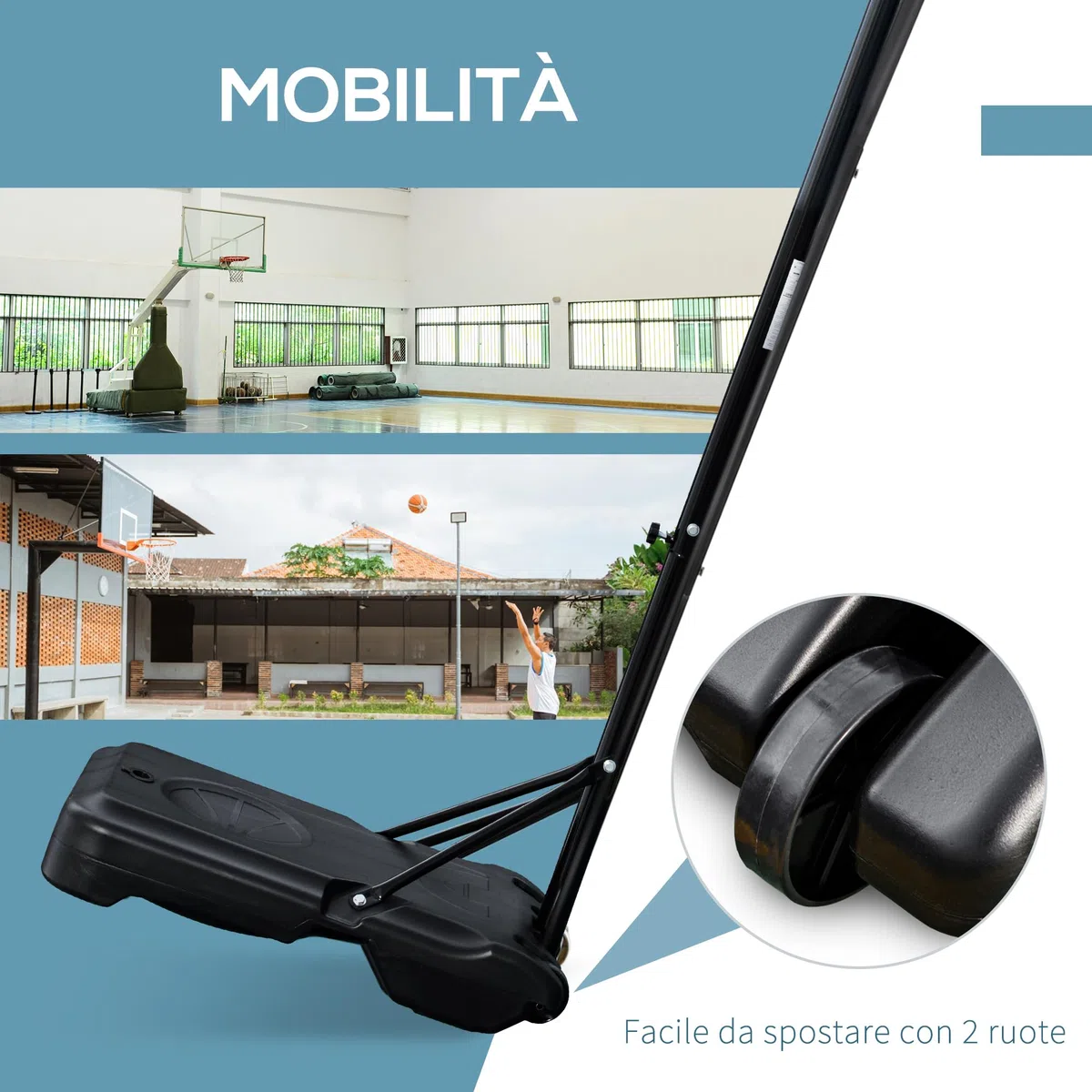 HOMCOM Canestro Basket ad Altezza Regolabile con Base Riempibile e 2 Ruote, Canestro da Basket in Acciaio, PE e HDPE, 70x45x258-314cm, Rosso