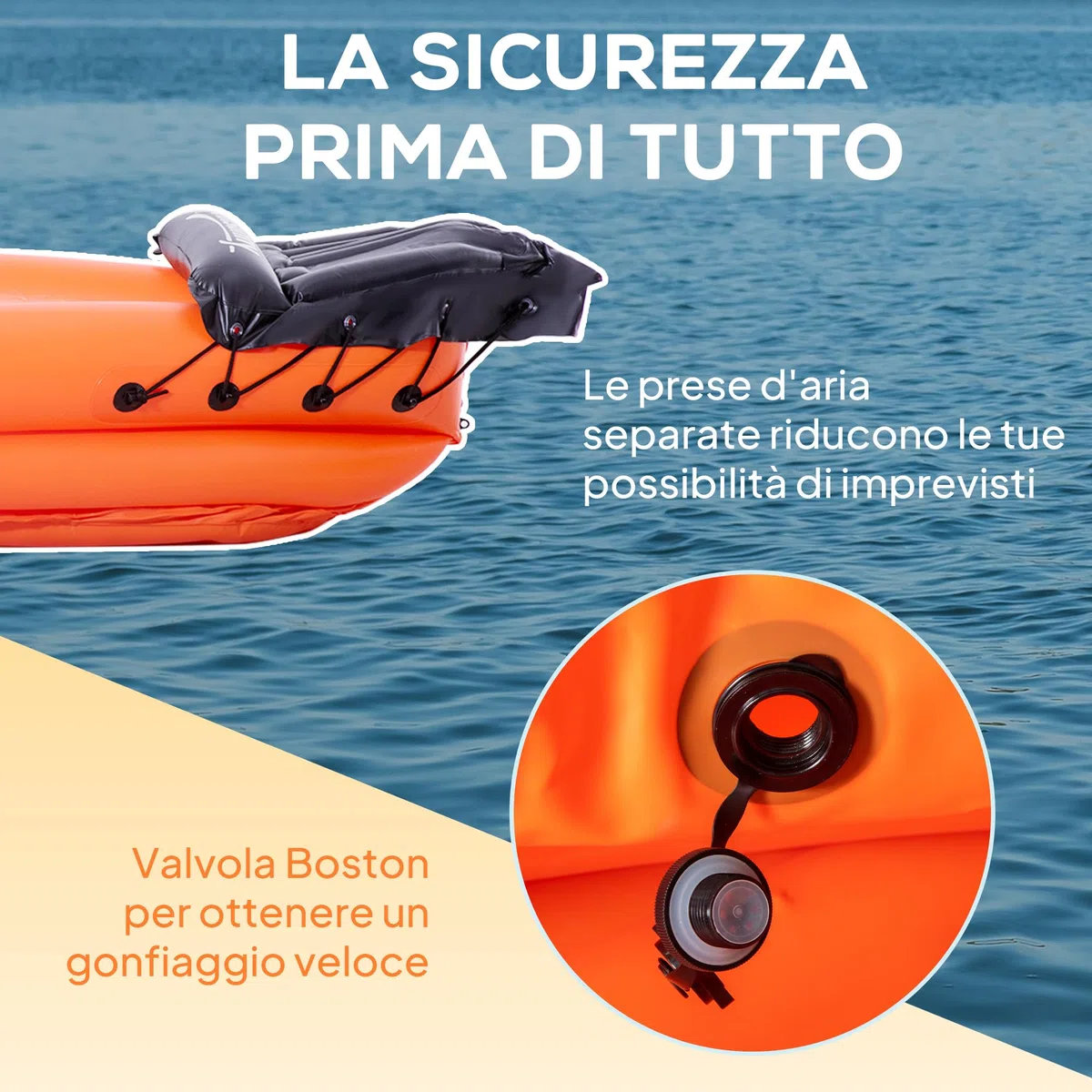 Outsunny Canoa Gonfiabile 1 Posto Kayak con Remo in Alluminio, Kit Riparazione e Pompa per Gonfiaggio, Arancione