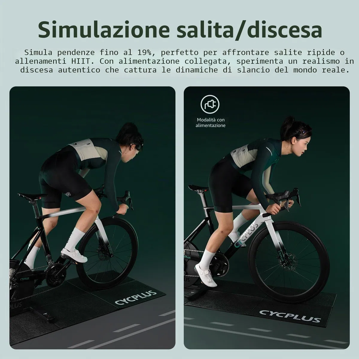CYCPLUS R200 Smart Cyclette da Interno, Motore Brushless da 2200W, Simulatore di Pendenza al 19%, Modalità Dual BLE & ANT+, Cambio Virtuale, Simulazione di Salita/Discesa, Super Silenziosa per un