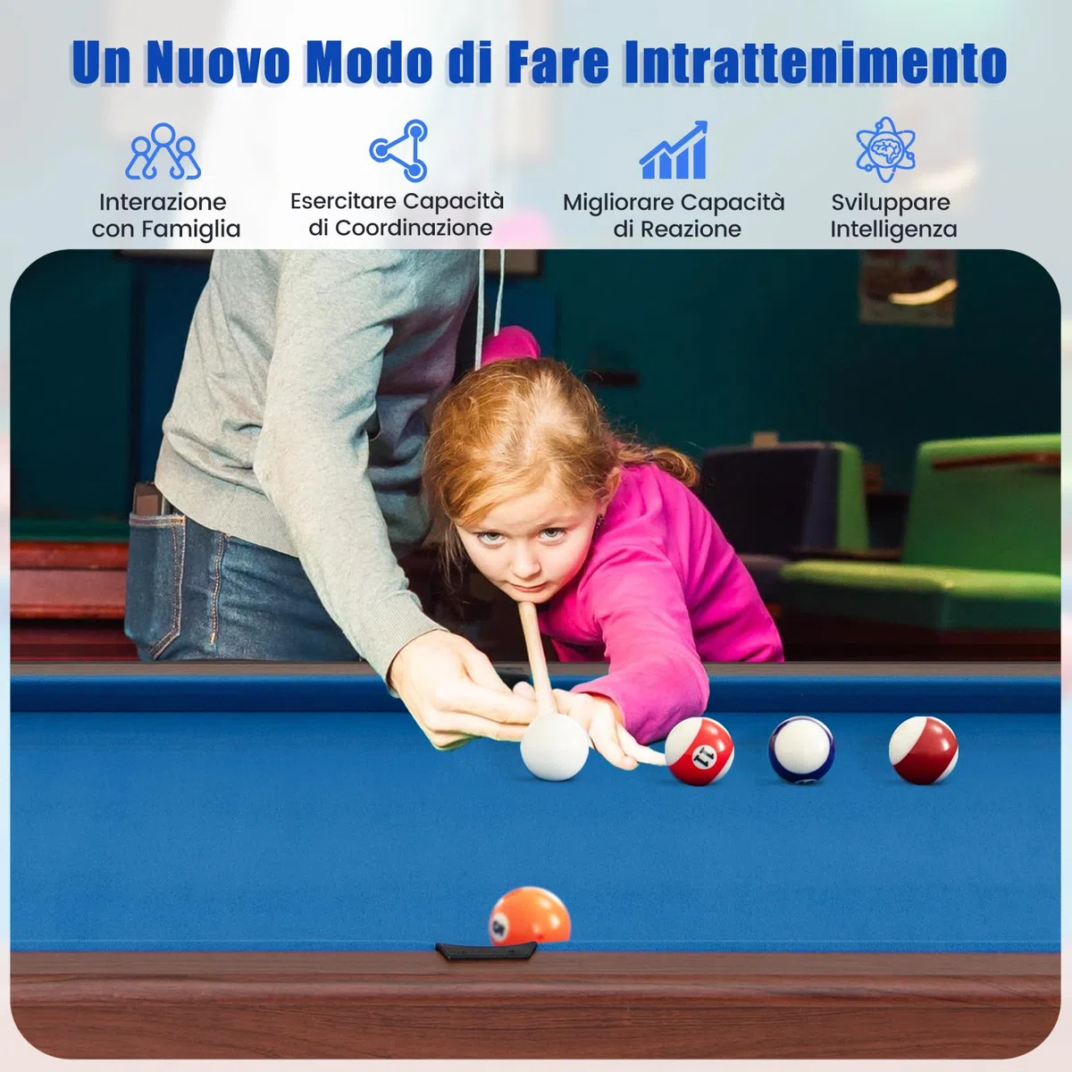 COSTWAY Tavolo da Biliardo, Tavolo da Gioco Biliardo in Legno con Set di Palline 2 Steccette 2 Gessi Triangolo Spazzola, Mini Tavolo da Biliardo per Sala Giochi bar Palestra, 122x61x76 cm