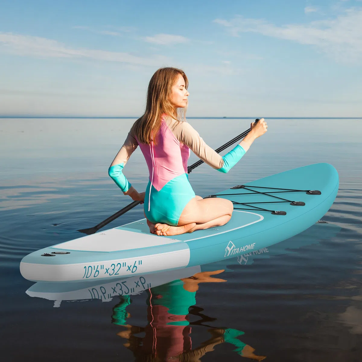 YITAHOME Tavola da surf gonfiabile con accessori SUP incluso zaino, borsa impermeabile, guinzaglio, pagaia regolabile, pompa, per ragazzi 320 x 81 x 15 cm, blu mare e bianco