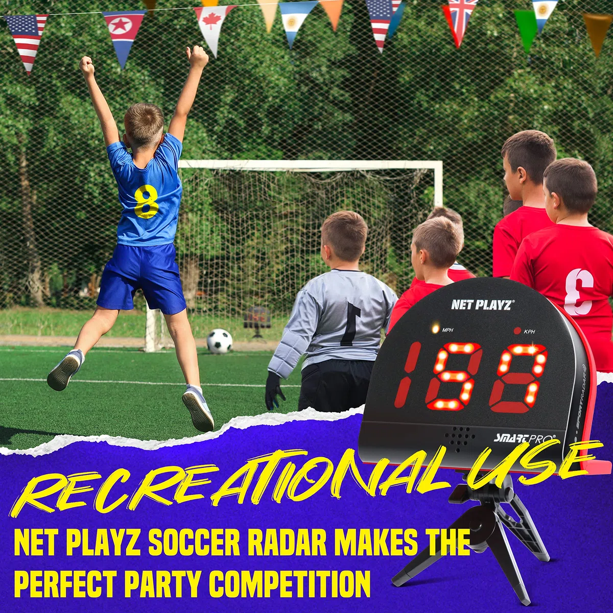 NetPlayz Radar di calcio, Attrezzature per l'allenamento dei sensori di velocità (pistole radar a mani libere, pistole di velocità di tiro | Regali di calcio, gadget e attrezzatura high-tech per