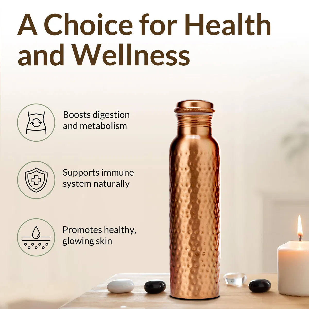 Bottiglia Acqua in Rame Puro Martellato 950 ml – Bottiglia Ayurvedica Antiperdita Senza BPA per Yoga Palestra Viaggi e Ufficio con Borsa in Tela Tasche e Spazzola Pulizia Inclusa