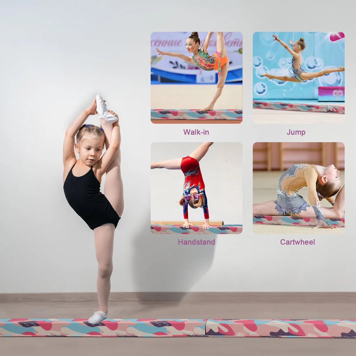 FBSPORT Trave Ginnastica Artistica per Casa 240/270/300 cm in Pelle PU, Trave di Equilibrio Pieghevole con Fondo Antiscivolo per Bambini, Principianti e Ginnasti Professionisti