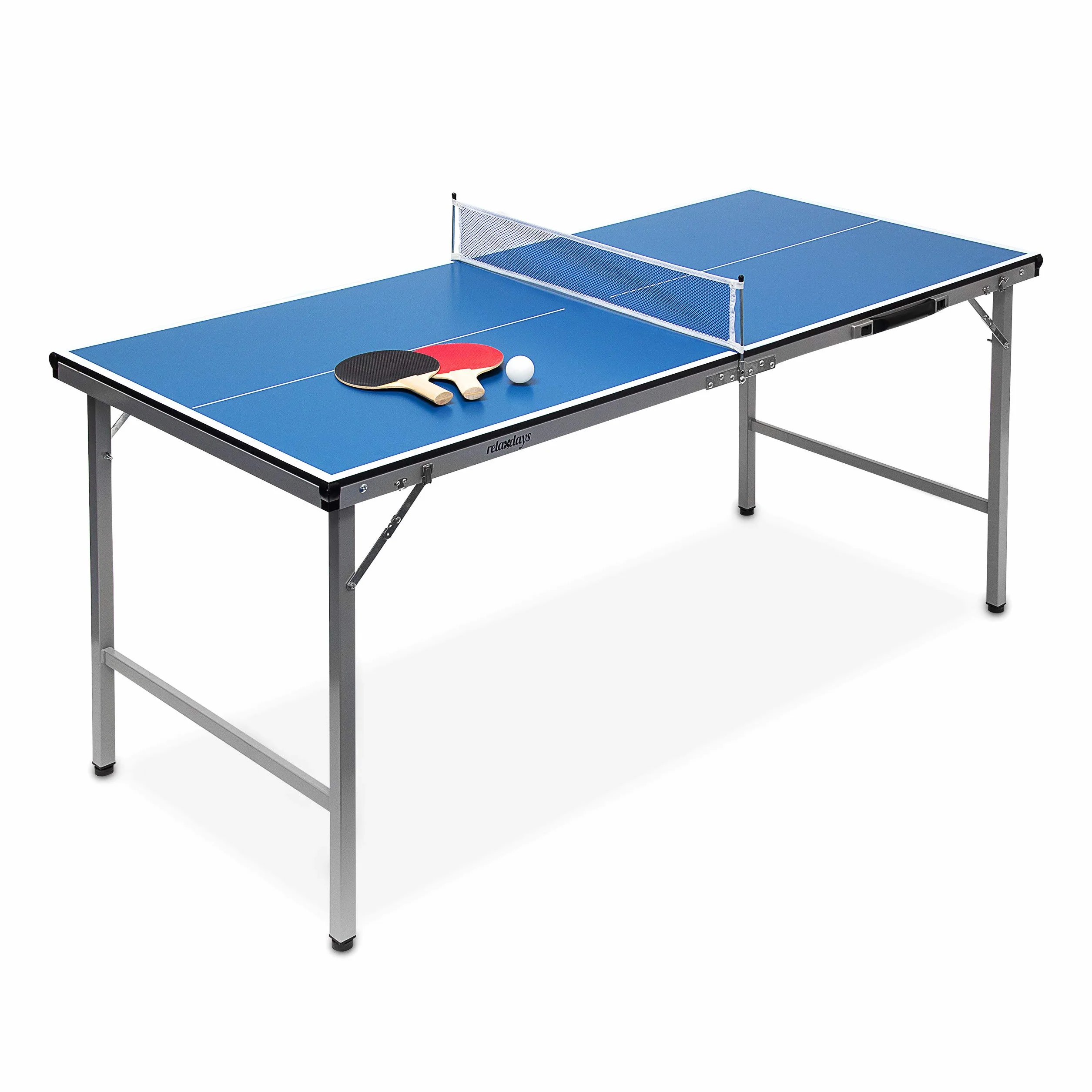 Relaxdays Tavolo Ping Pong, HLP 71 x 150 x 67 cm, Trasportabile, Rete, Palline, Racchette, Interni, MDF e Metallo, Blu