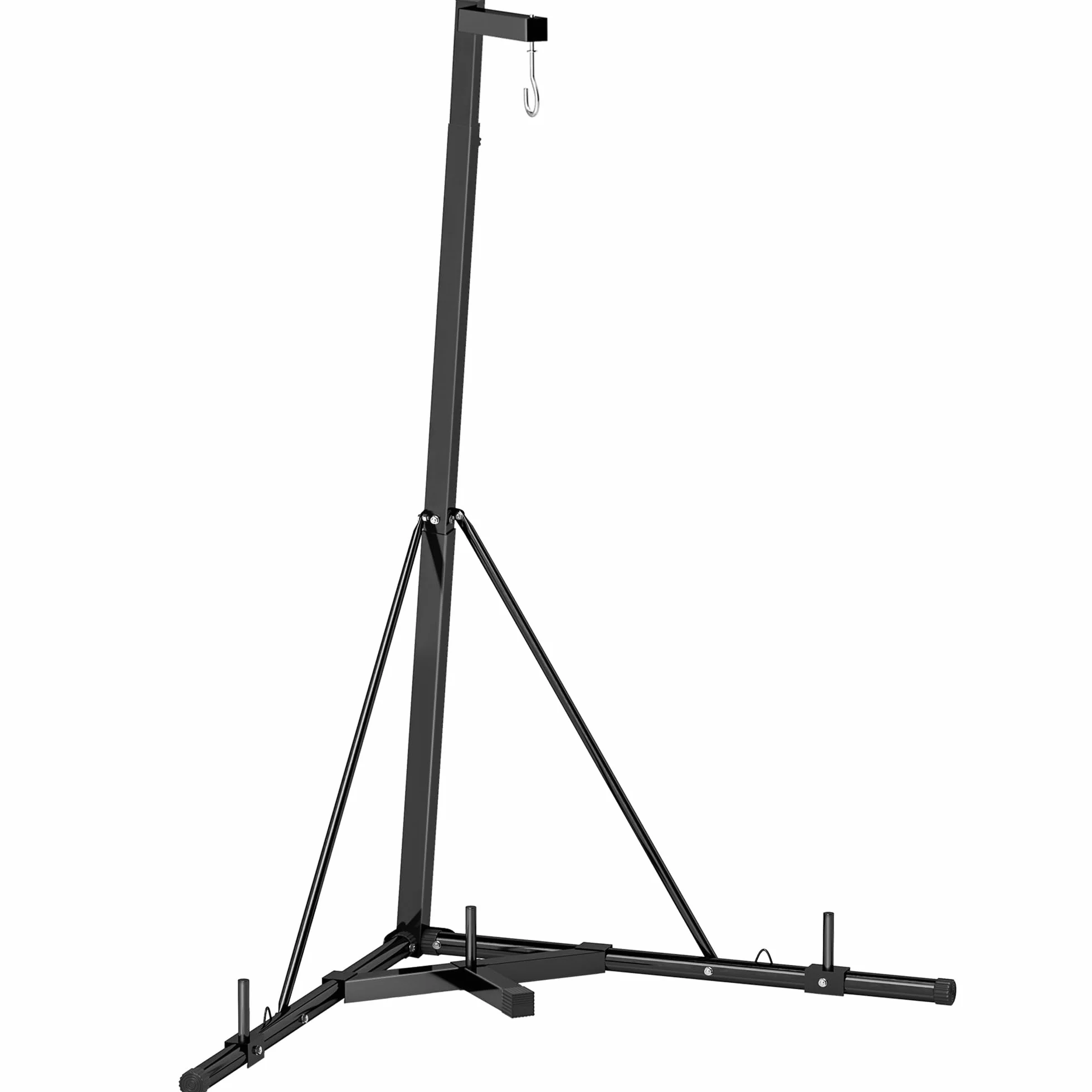 SPORTNOW Supporto Sacco da Boxe Regolabile in Altezza e Autoportante, Sostegno con Base Triangolare e Supporto per Pesi, Max 60kg, 170x90x182-225 cm, Nero