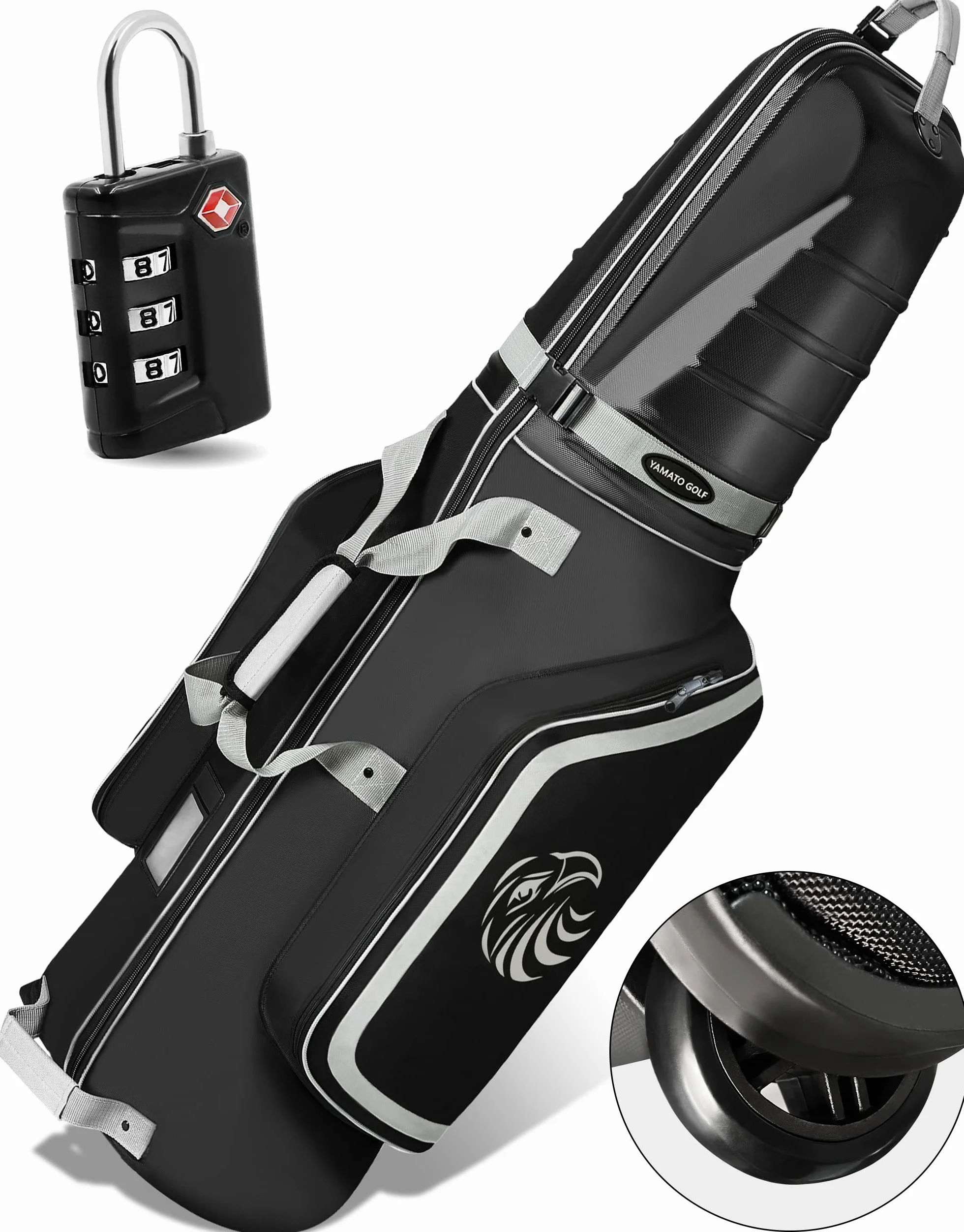 yamato Borsa da viaggio da golf con guscio rigido in ABS, copertura da viaggio per mazze da golf bagagli per compagnie aeree con ruote, ottimo regalo per golfisti
