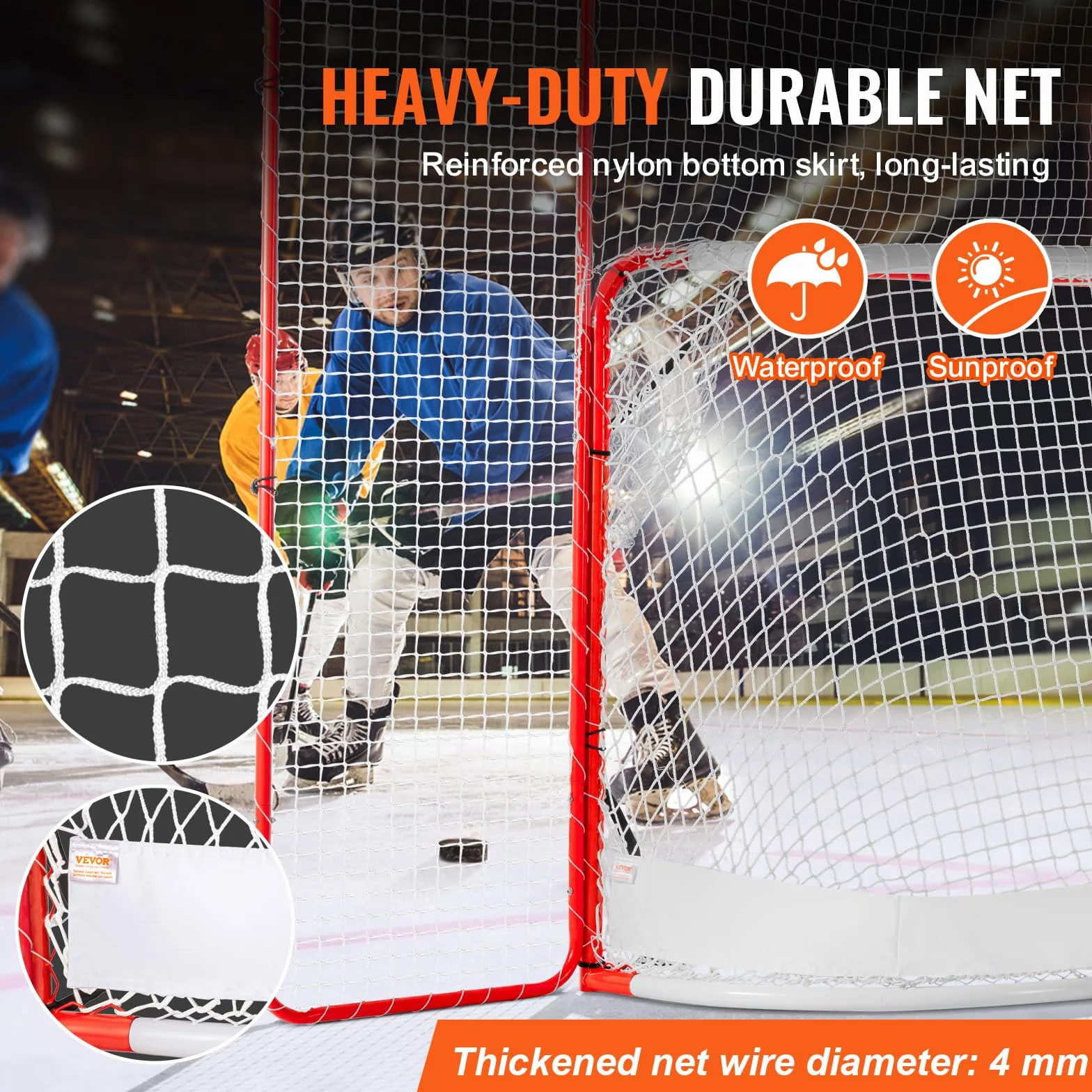 VEVOR Porta da Hockey con Parapetto e Bersagli, Rete da Hockey in Acciaio, Set di Porte da Allenamento per Hockey da 1830 mm Porta da Hockey Portatile per Interni ed Esterni con Rete, Bianco e Rosso