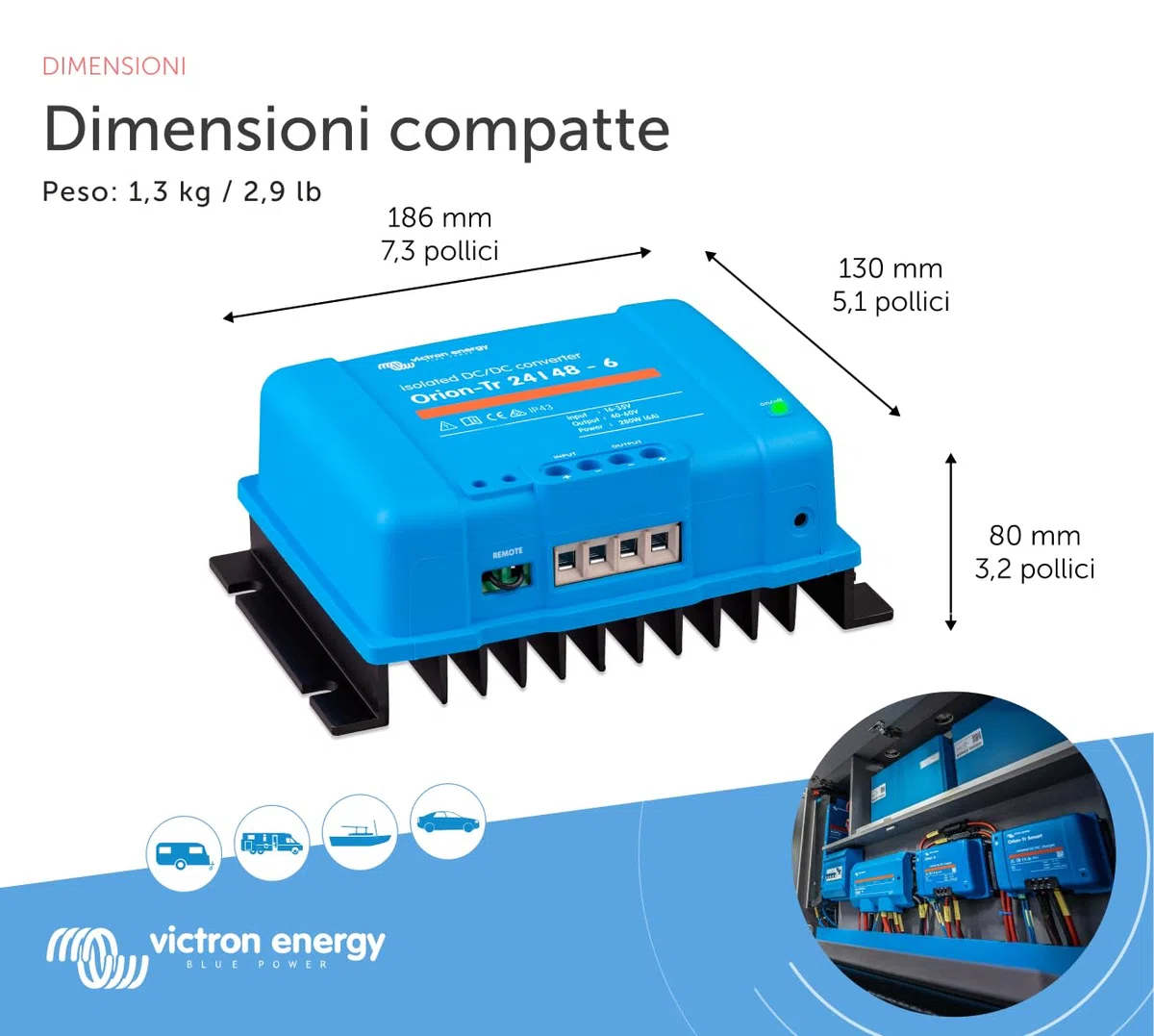 Victron Energy Orion-TR IP43 24/48-Volt 6 amp 280-Watt Convertitore DC-DC, Isolato