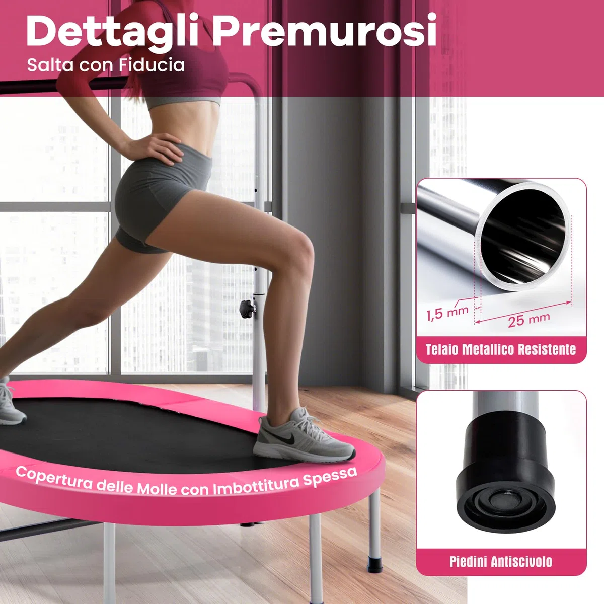COSTWAY Trampolino Elastico da Interno ed Esterno, Tappetino Elastico Pieghevole per Adulti e Bambini con Maniglia Regolabile, Molle e Cuscinetto di Sicurezza, Trampolino Ovale per 2 Persone