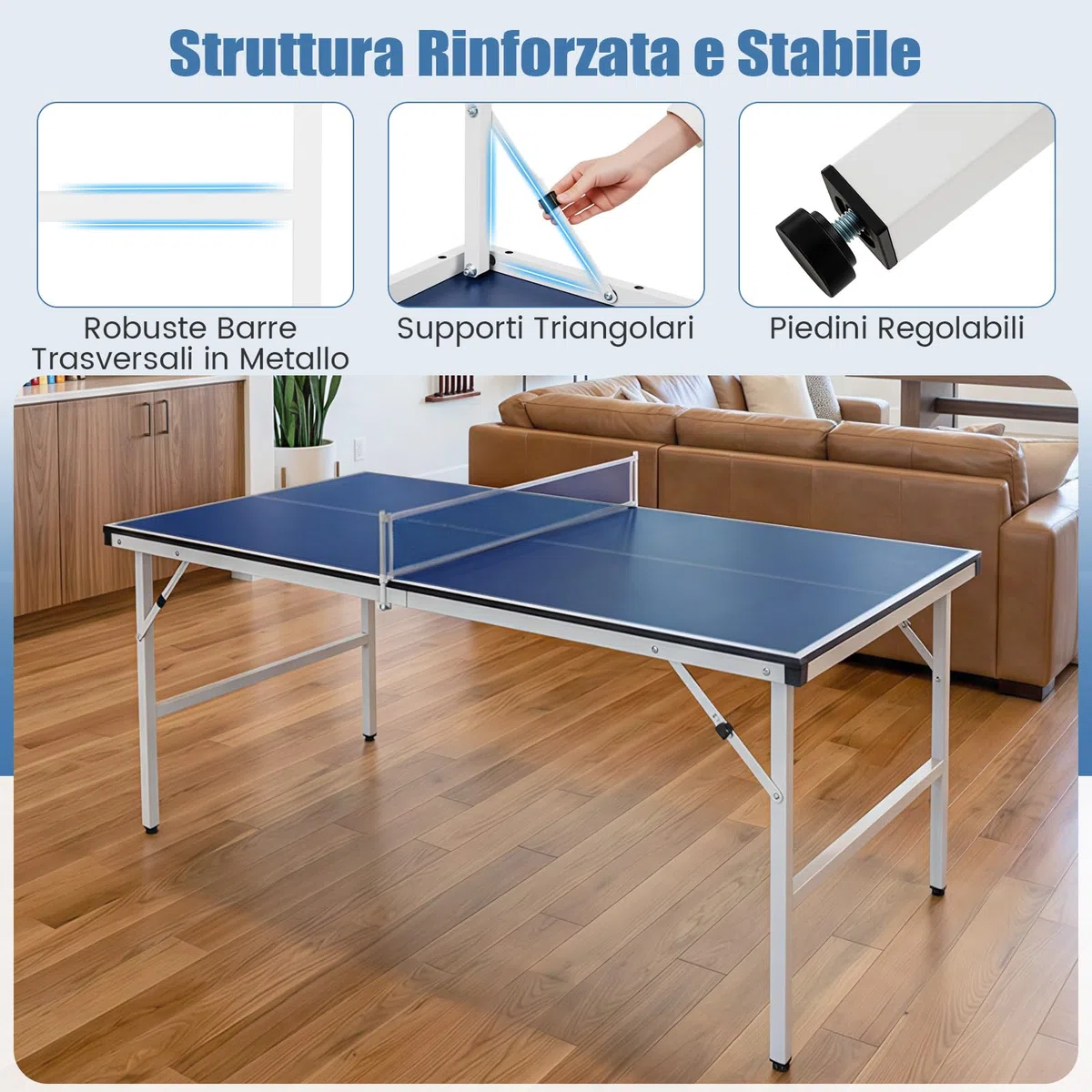 COSTWAY Tavolo da Ping Pong Pieghevole 152,5 x 76 x 71 cm, Tavolo da Ping Pong Salvaspazio e Portatile da Interno ed Esterno con Rete, 2 Racchette, 2 Palline e Maniglia, Preassemblato