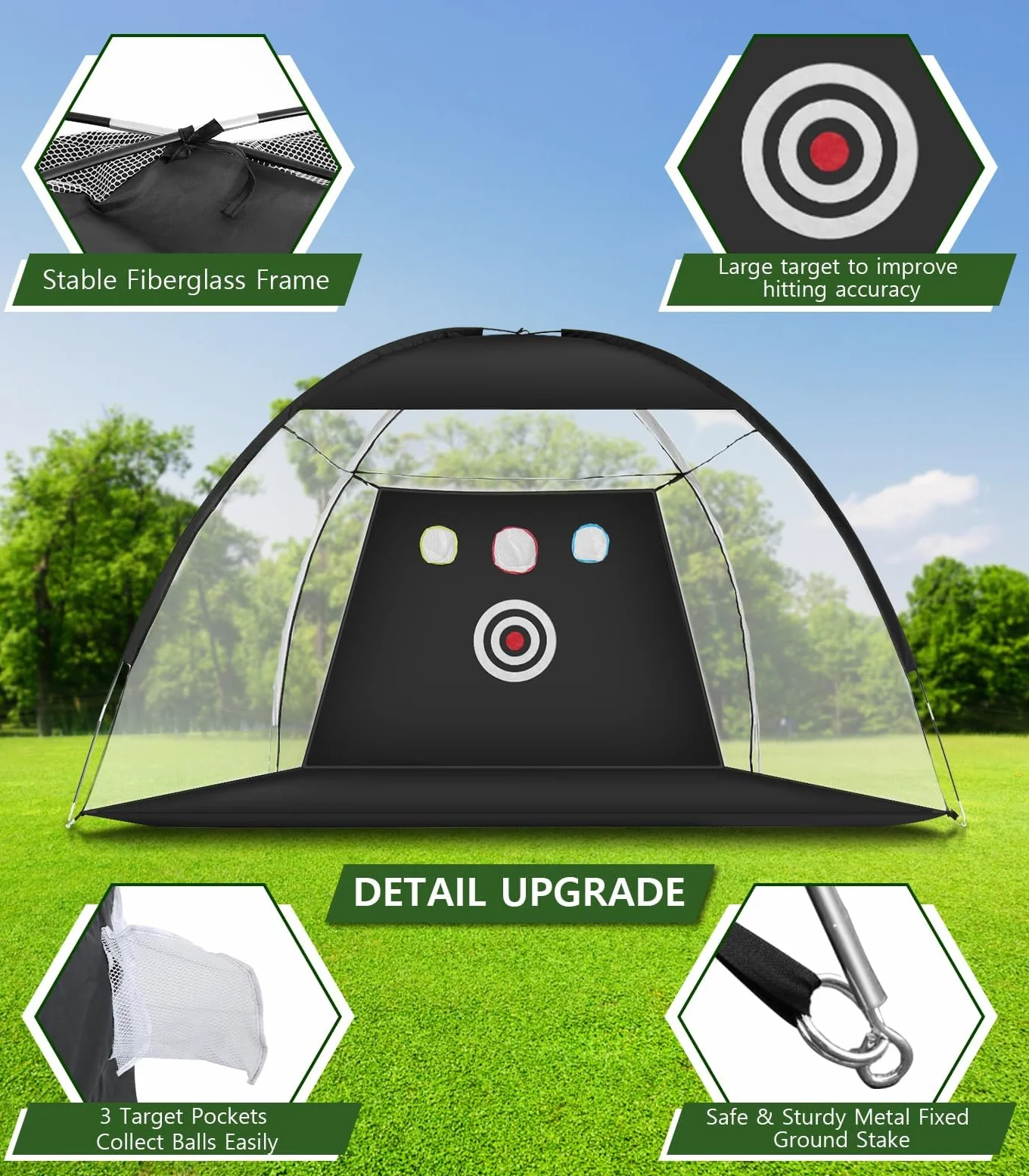 Rete da golf 3 x 2,1 m, con tappetino da golf Tri-Turf All in 1, per allenamento a dondolo, per allenamento a dondolo, con bersaglio, palline, tè/borsa