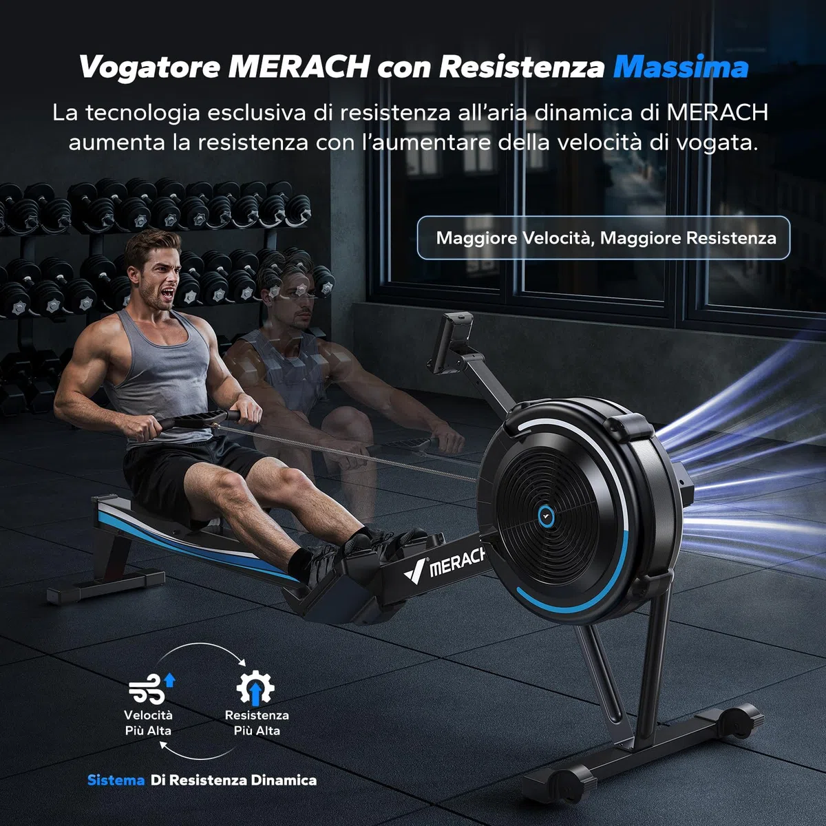 MERACH Vogatore per Casa, Vogatore ad Aria Professionale con App Esclusive, Unità di Canottaggio Interna, Sedili Comodi Ergonomici, 10 Resistenza Regolabile
