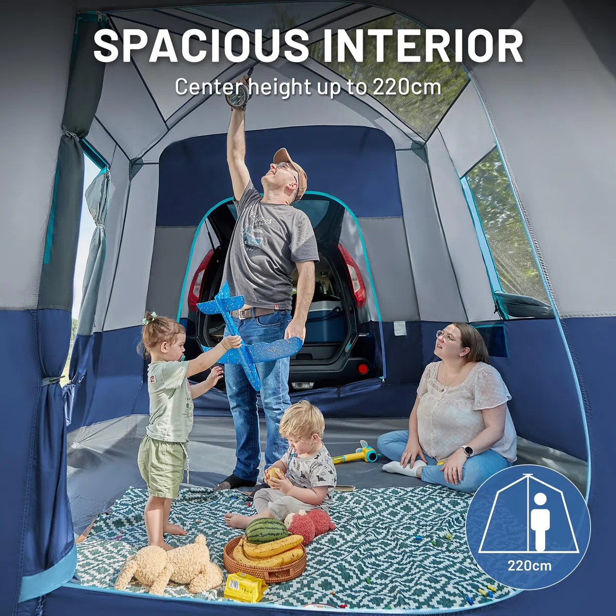 TIMBER RIDGE Tenda posteriore per 5 persone con veranda e tettoia, tenda da campeggio SUV per furgone o auto, inclusa copertura antipioggia e borsa portaoggetti, 397 cm x 305 cm x 220 cm