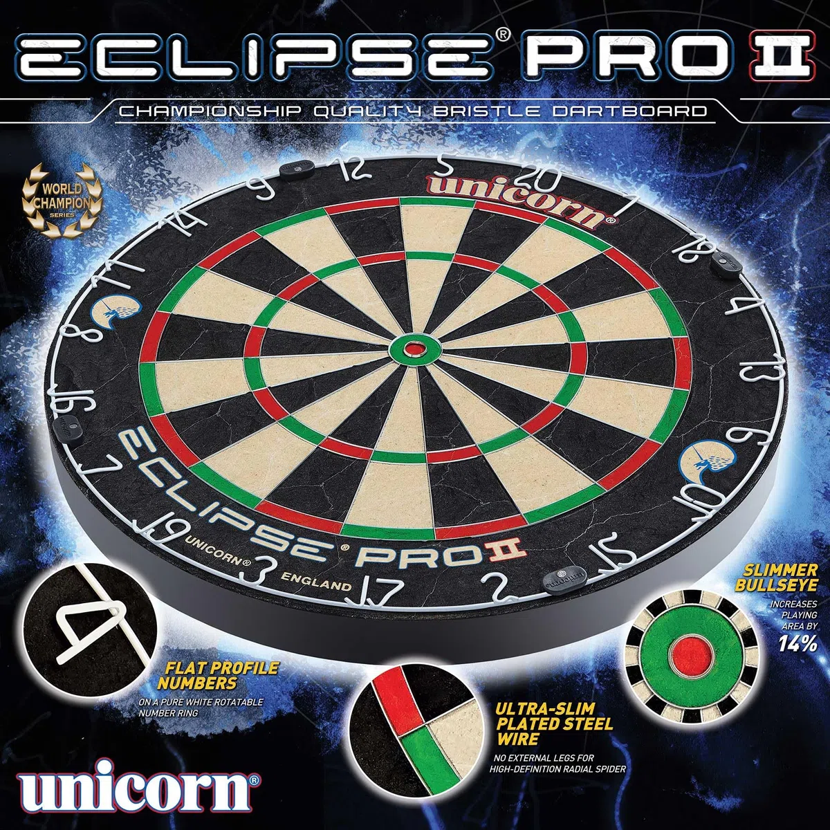 Unicorn Eclipse Pro 2 Dart Board Tournament Level Bristle D79453