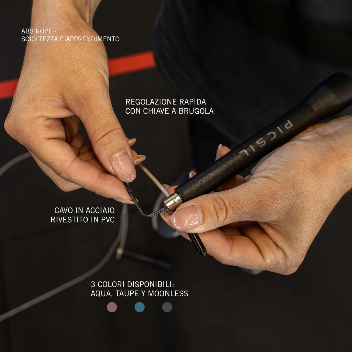 PICSIL - Corda per Saltare Professionale ABS, Speed Rope Regolabile in Acciaio, Manici Antiscivolo Ergonomici, per Cross Training, Fitness e Double Under