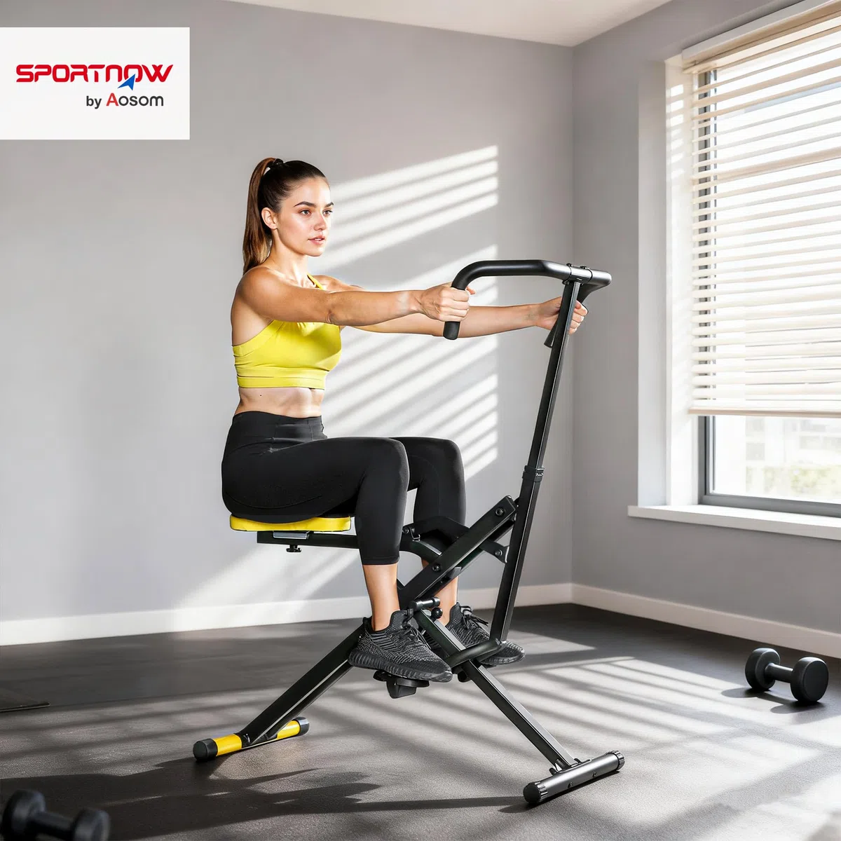 SPORTNOW Macchina Total Crunch Pieghevole con Seduta Regolabile, Macchina Total Power Body Crunch, Allenamento Fitness per Addominali, Corpo, Gambe, Braccia, Glutei, per Casa e Palestra, Giallo
