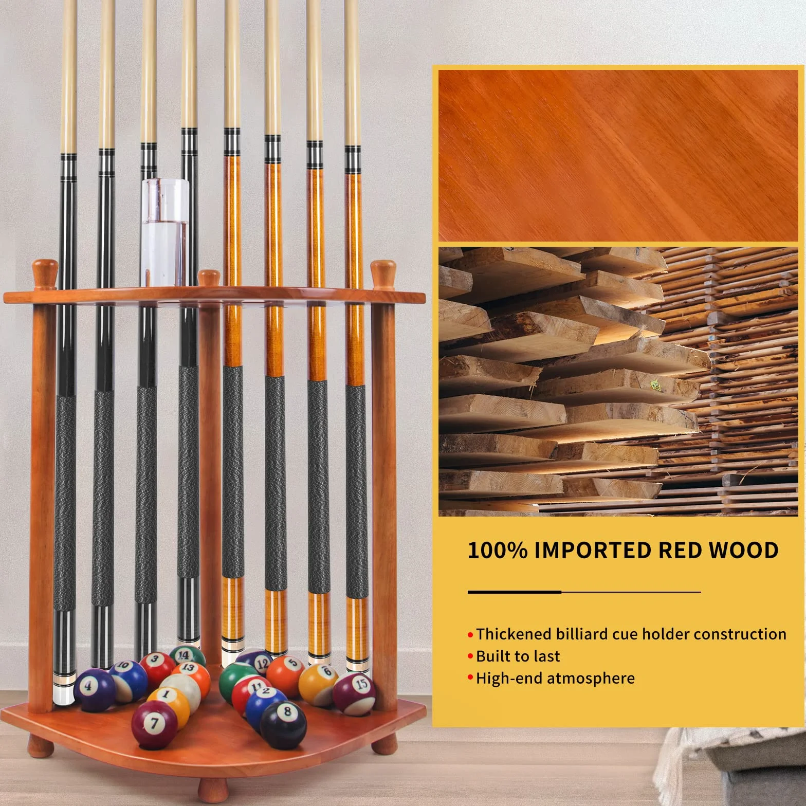 AKLOT Porta Stecche da Biliardo, Supporto per Bastoncini da Biliardo 16 Supporti per Palline da Biliardo Contiene 8 Bastoncini e Set Completo di Palline da Biliardo