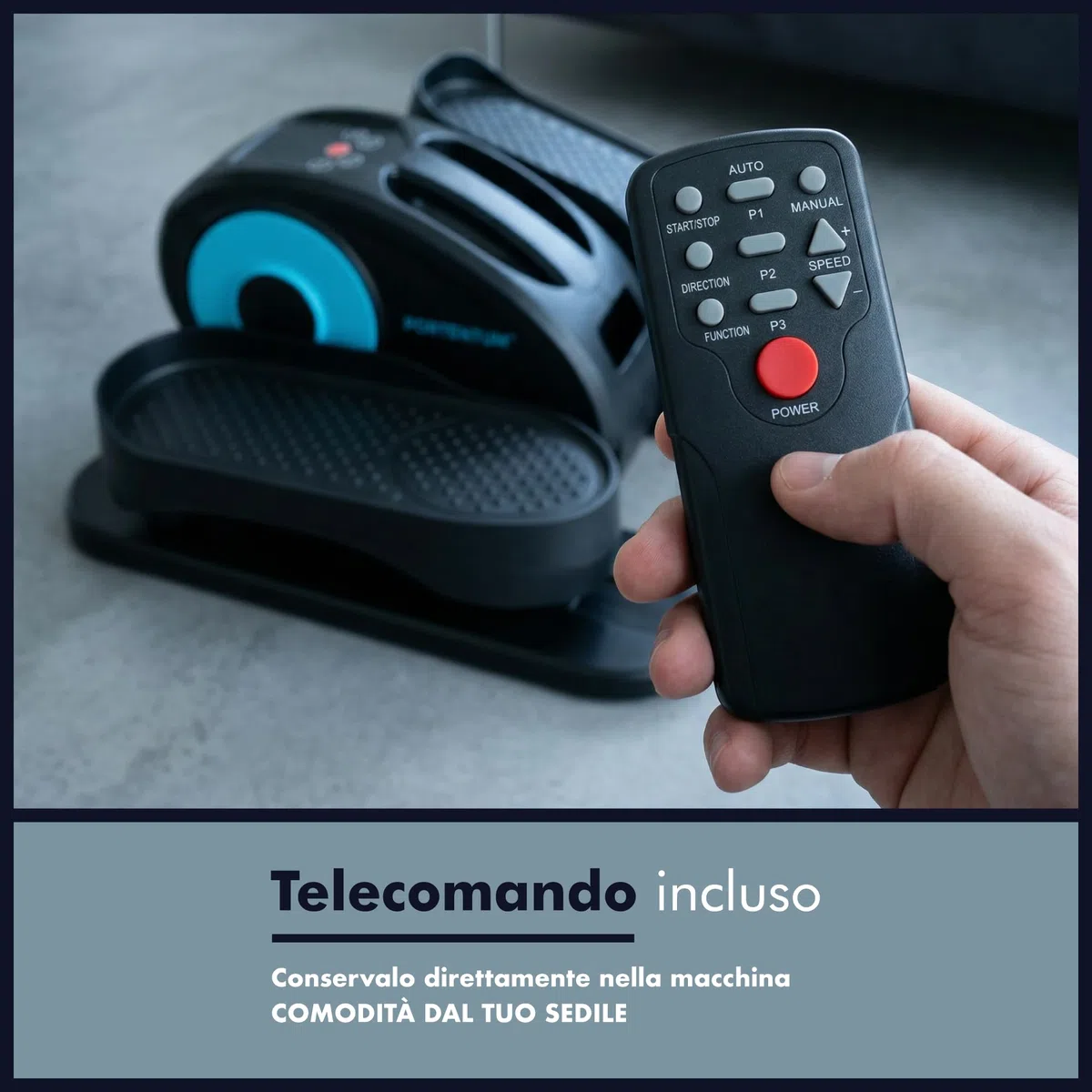 PORTENTUM Mini ellittica da casa elettrica con bande di resistenza – Tappetino e cinghie – Pedaliera riabilitazione automatica e manuale 12 velocità – Telecomando e motore silenzioso