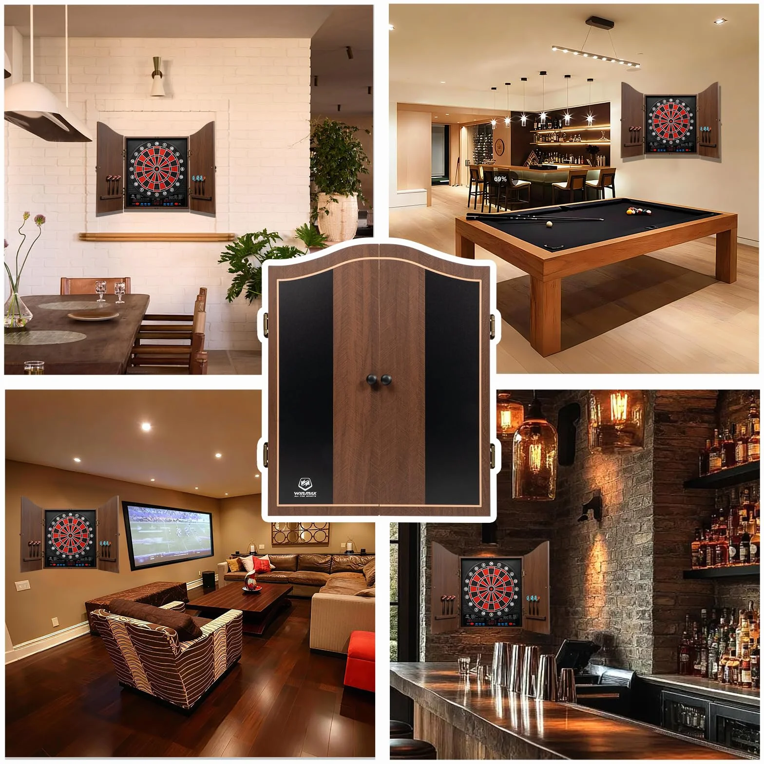 WIN.MAX Freccette Elettronico, Set di Armadio Decorativo Bersaglio Freccette Offre 34 Giochi per un Massimo di 8 Giocatori tra cui 12 Frecce a Punta Morbid