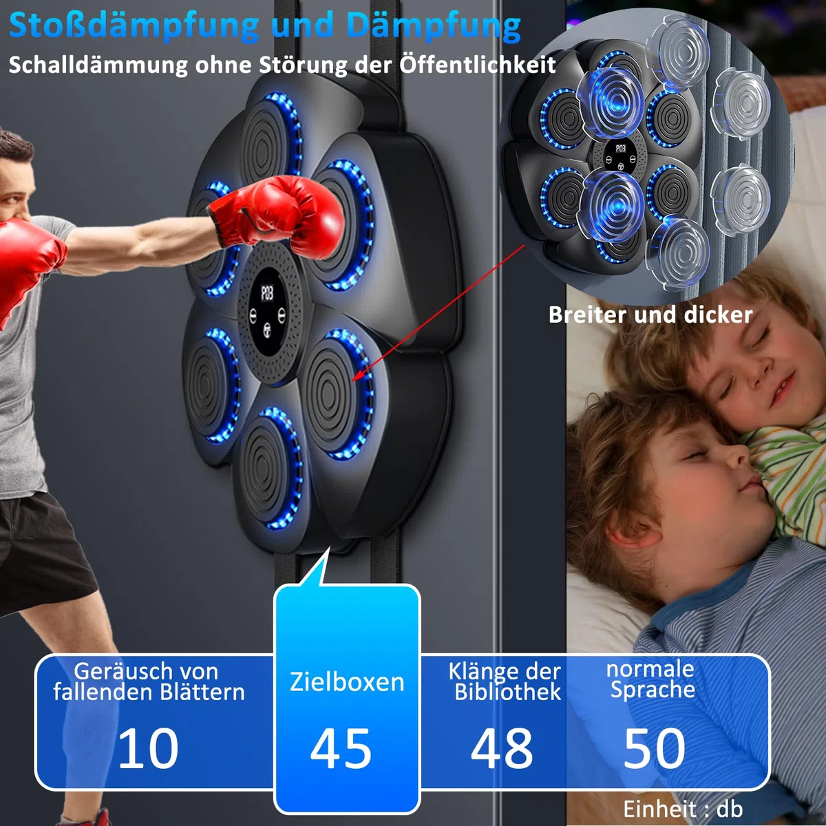 Macchina da boxe musicale Smart Boxing Machine Disco da boxe montato a parete con guanti da boxe per adulti e bambini, supporto Bluetooth, 9 funzioni, 18 velocità regolabili e modalità di conteggio
