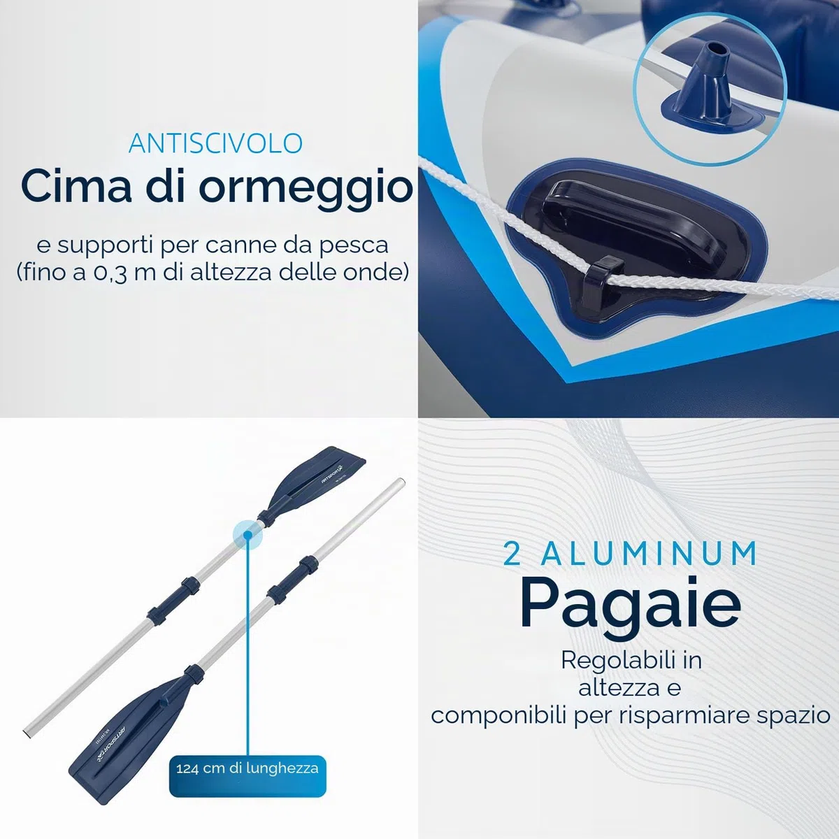 ArtSport Gommone 322 cm per 4 Persone - Canotto Gonfiabile con 2 panche - Barca a Remi in PVC con Pompa ad Aria, Remi, Borsa e Kit di Riparazione