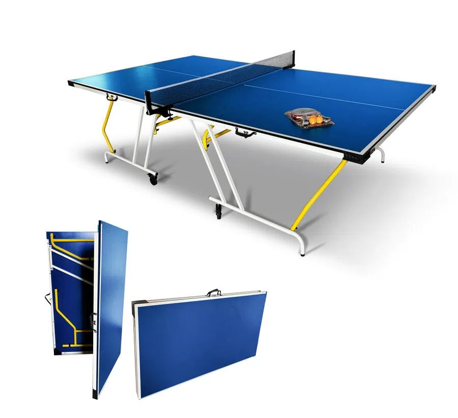 Ping Pong da interno Richiudibile salvaspazio Urban Play, con ruote, misure regolamentari, racchette e palline incluse, colore azzurro