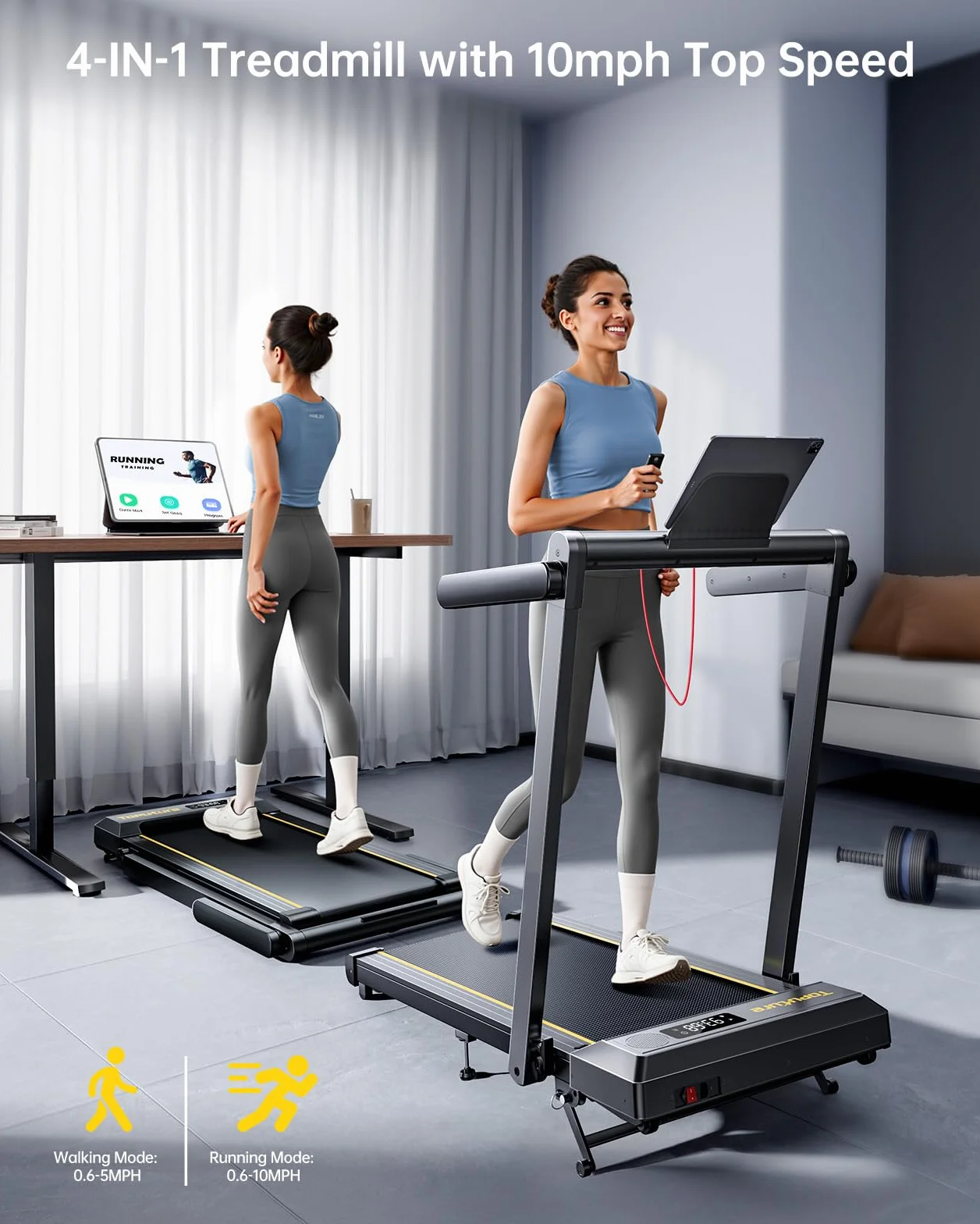 Tapis Roulant Elettrico Pieghevole 1-16km/h, Tapis Roulant con 12% Pendenza, Salvaspazio per Casa e Ufficio, Doppio Display LED, Cardiofrequenzimetro, 12 Programmi, APP e Telecomando