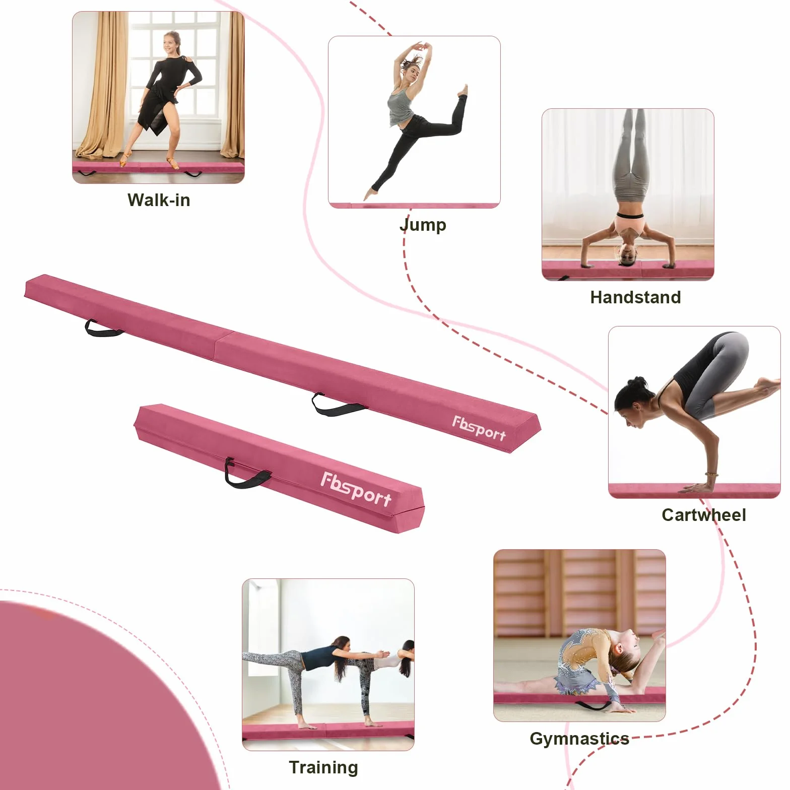 FBSPORT Trave Ginnastica Artistica 240/270/300 cm Trave da Pavimento Tappeto Artistica Trave di Equilibrio Pieghevole, Trave di Equilibrio per Ginnastica a Strati Floccanti, Equilibrio per Bambini