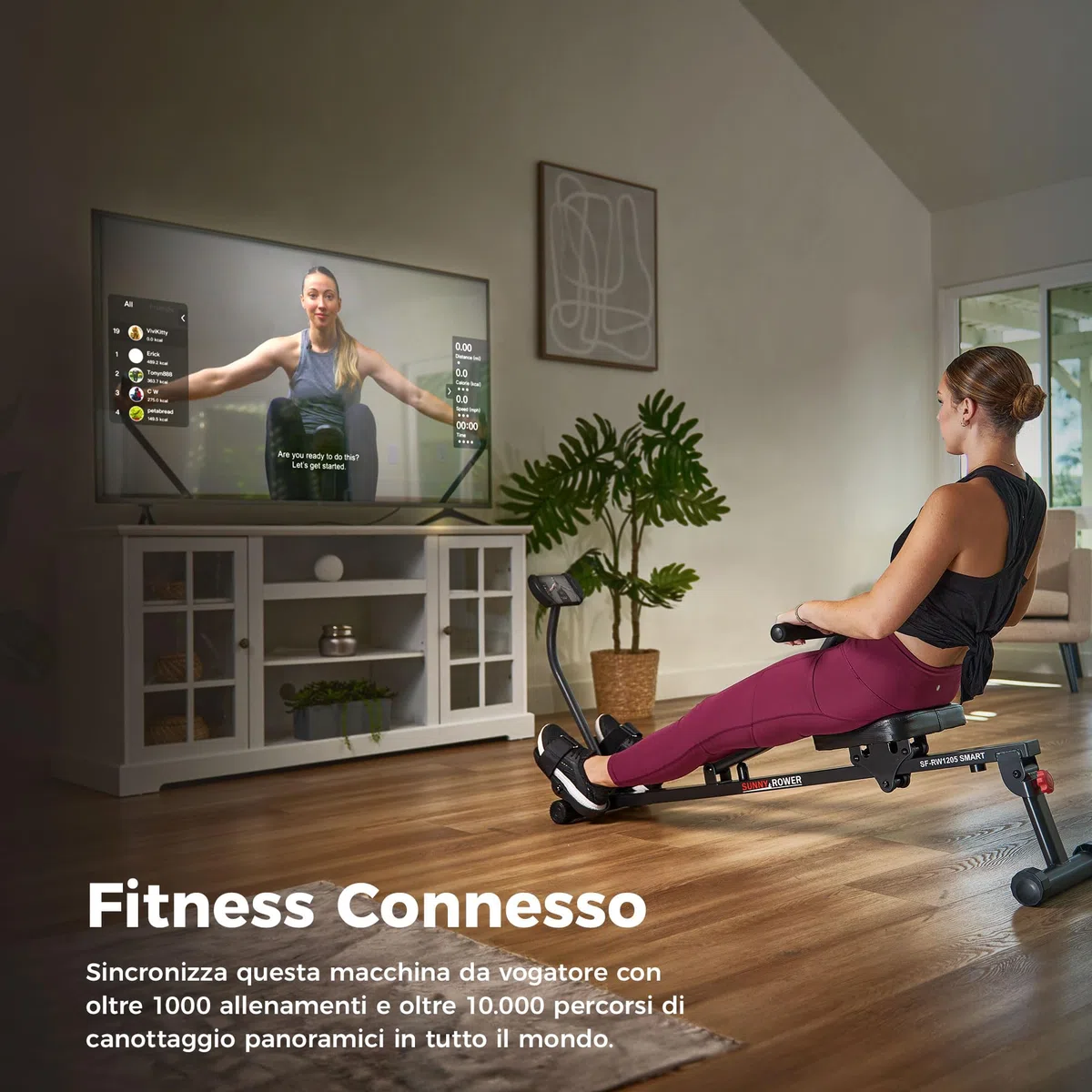 Sunny Health & Fitness Vogatore Compatto Regolabile per Casa, Attrezzatura Cardio con 12 Livelli di Resistenza per Allenamenti Completi del Corpo e Connessione Avanzata con App SunnyFit Gratuita