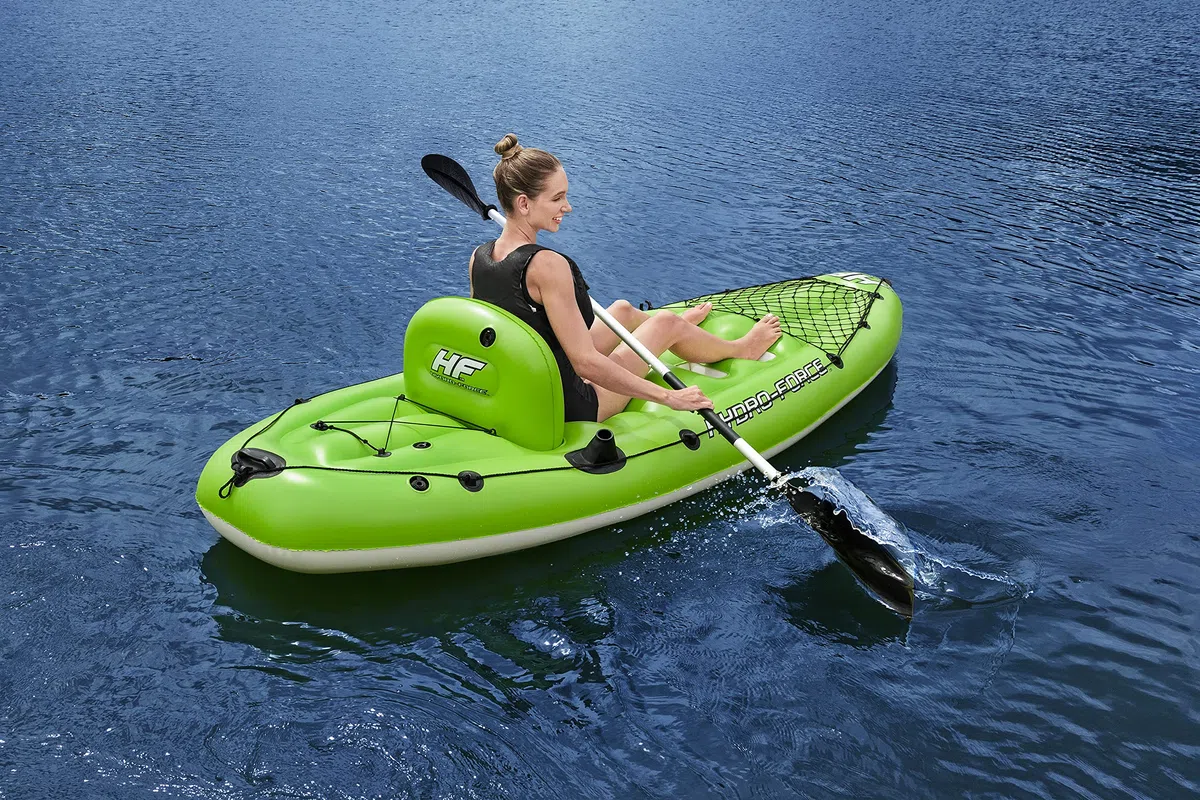 Bestway Koracle - Kayak gonfiabile Hydro-Force, set completo per la pesca, con pompa a mano, pagaia e borsa portaoggetti, capacità per 1 persona, diversi stili
