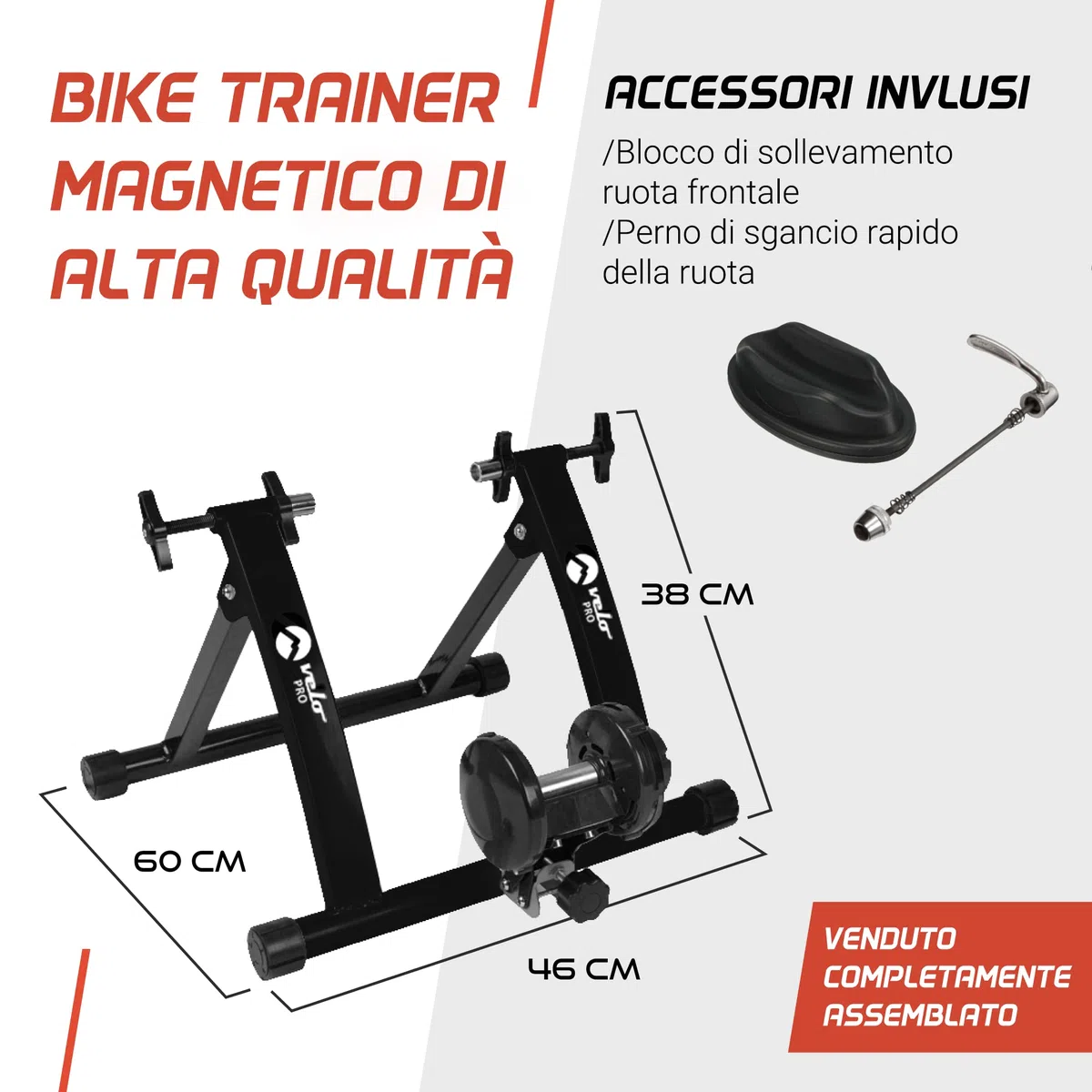 Turbo Trainer - Bicicletta da allenamento magnetica a resistenza variabile per bici da strada e da montagna - Supporto da allenamento stazionario - Telaio pieghevole in acciaio - Ruote da 66