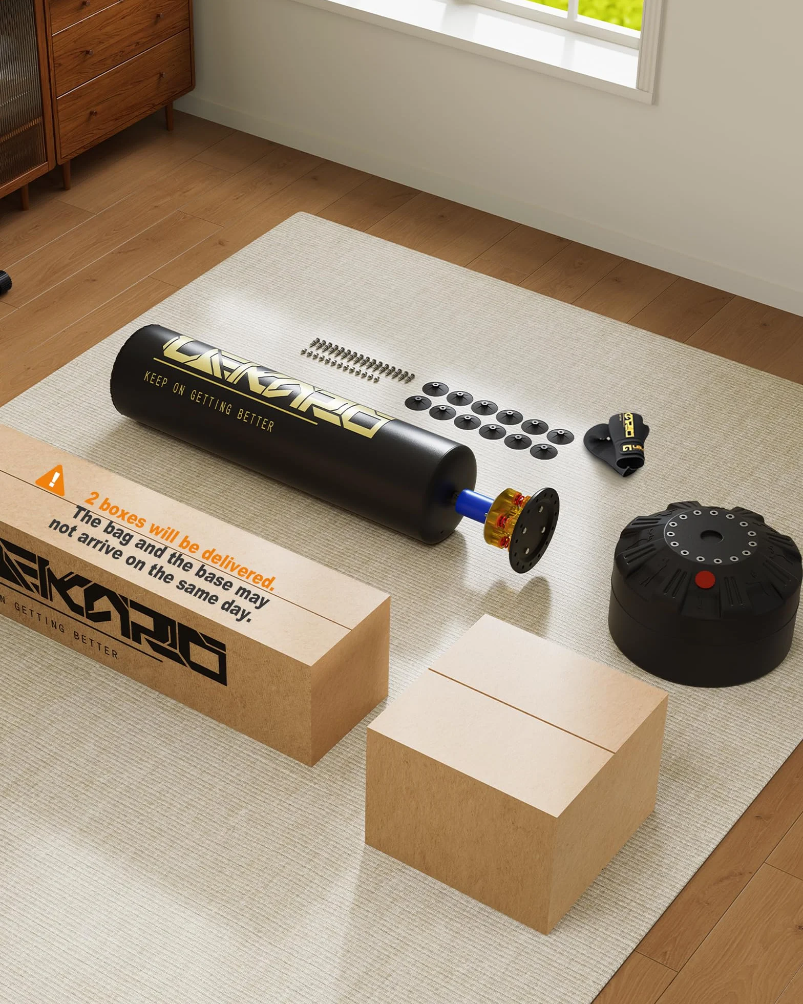 LEKÄRO Sacco Boxe da Terra, Sacco da Boxe Autoportante MMA con Base a 12 Potenti Ventose, kit per allenamento per MMA, muay thai, fitness, casa, palestra